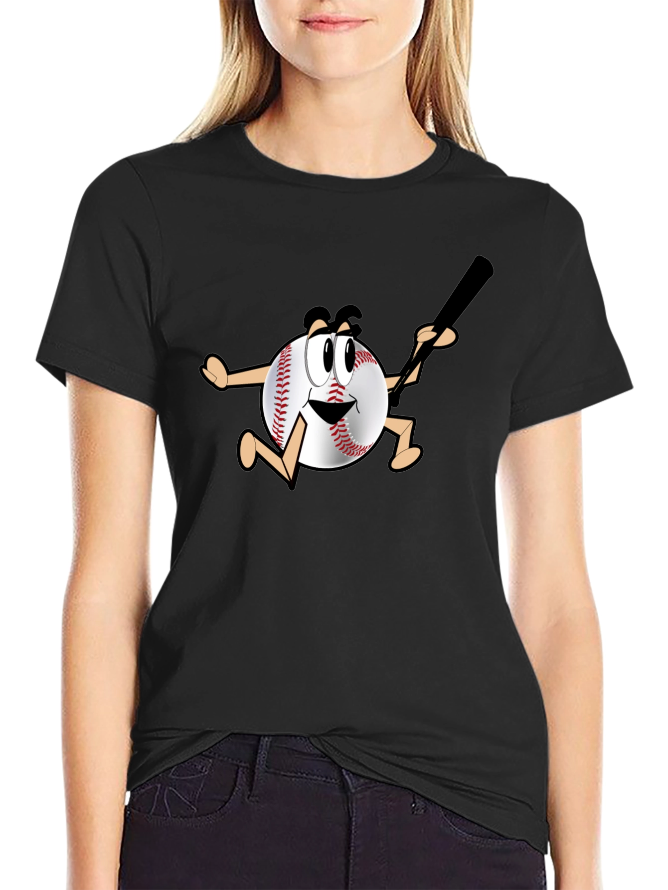 Black Baseball Cartoon T-Shirt view 2