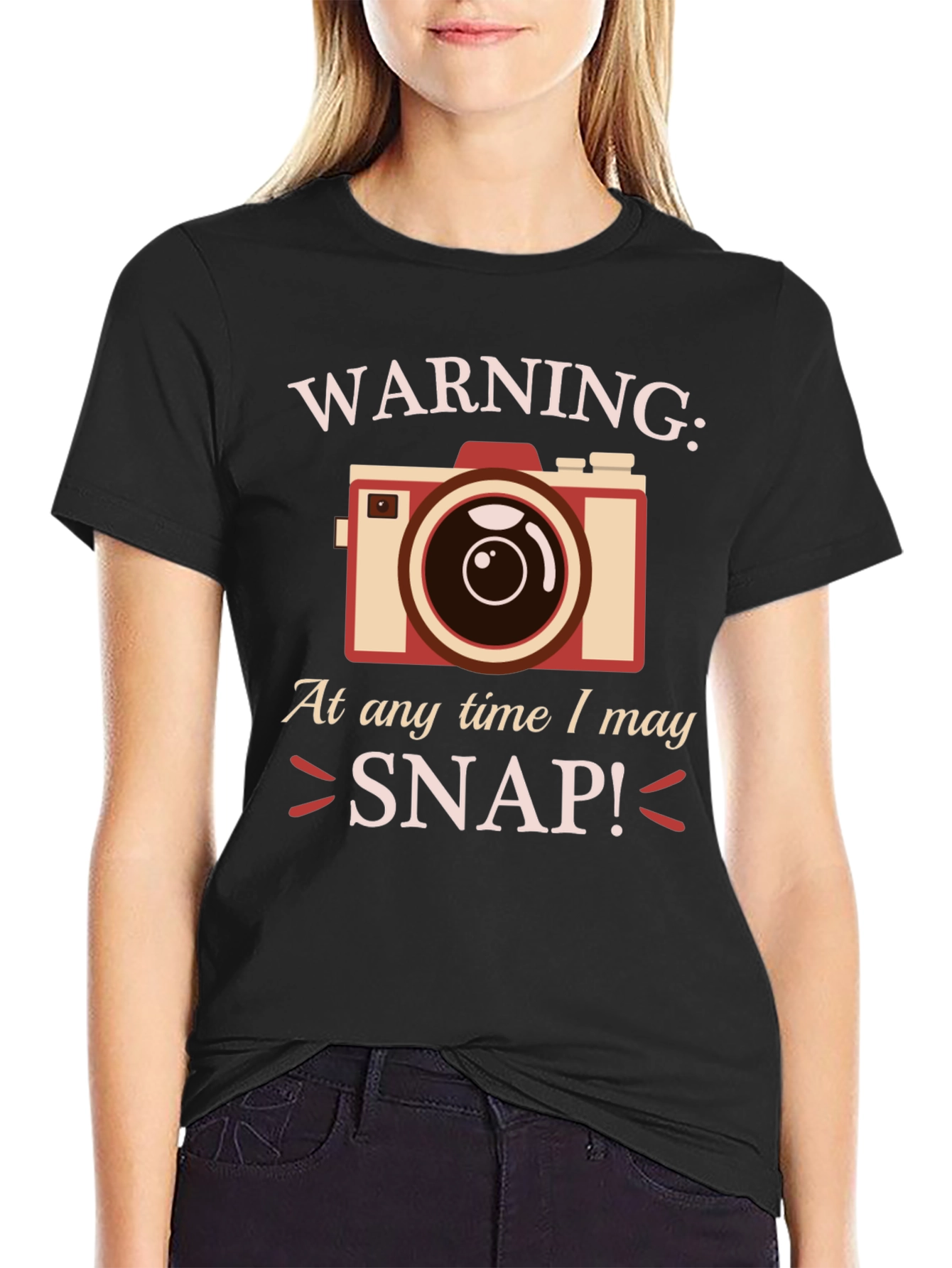 Black Warning: I May Snap! Photographer T-Shirt view 2