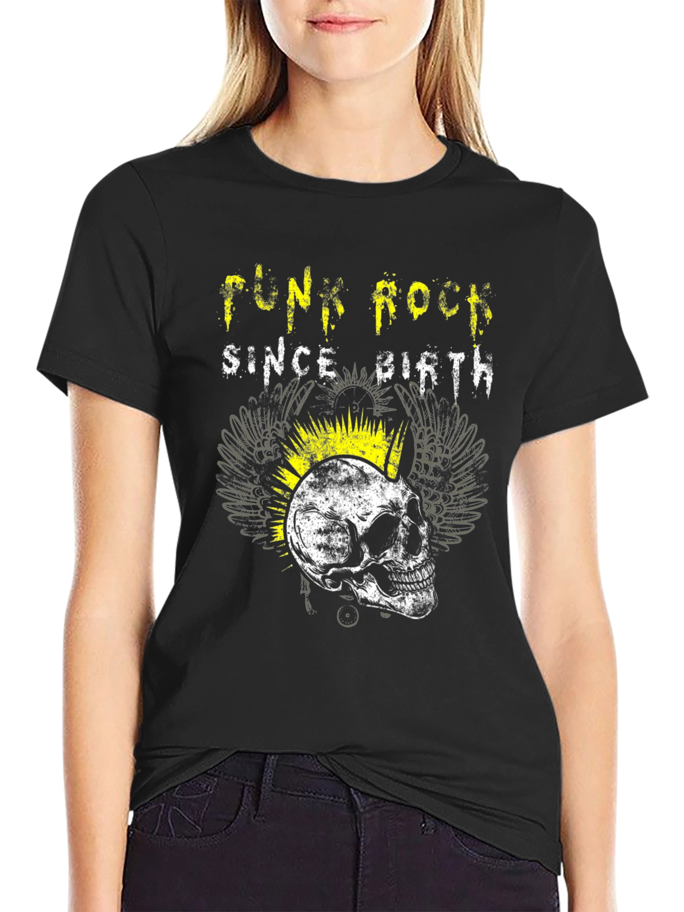 Black Punk Rock Since Birth Skull Graphic Tee view 2