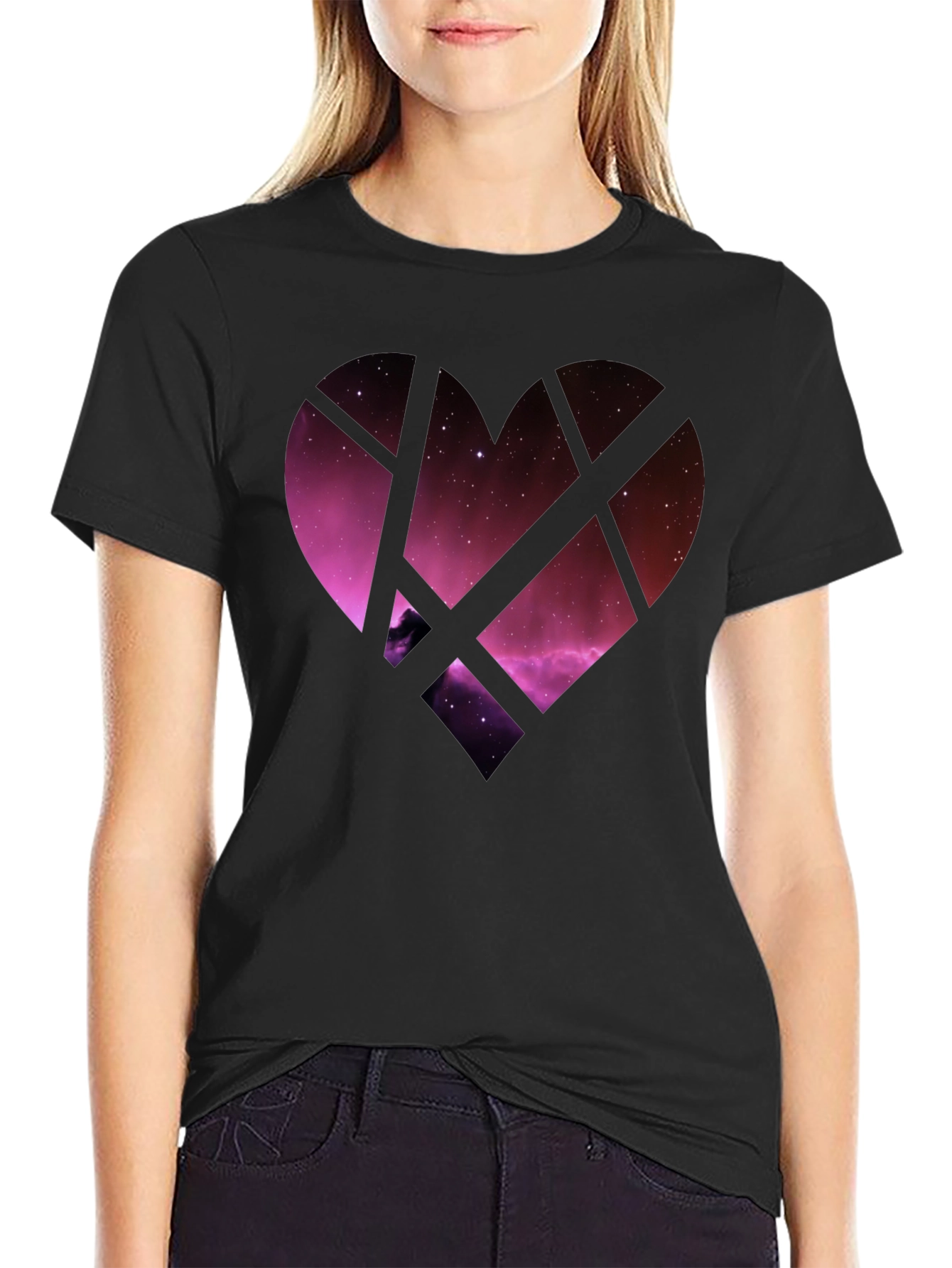 Black Galaxy Heart Graphic Tee - Black Cotton Blend view 2