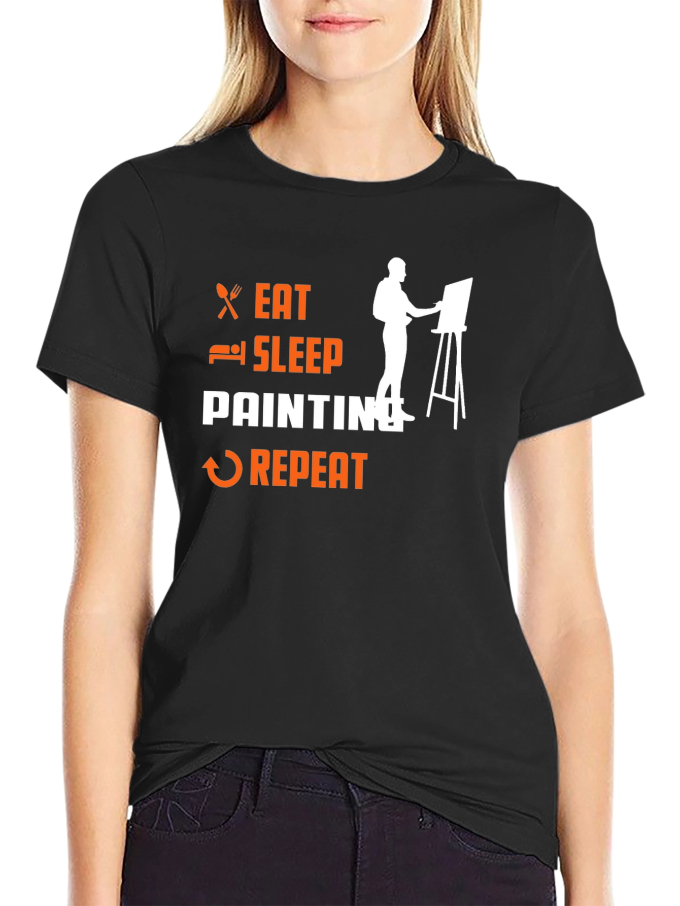 Eat Sleep Painting Repeat Black T-Shirt - 2