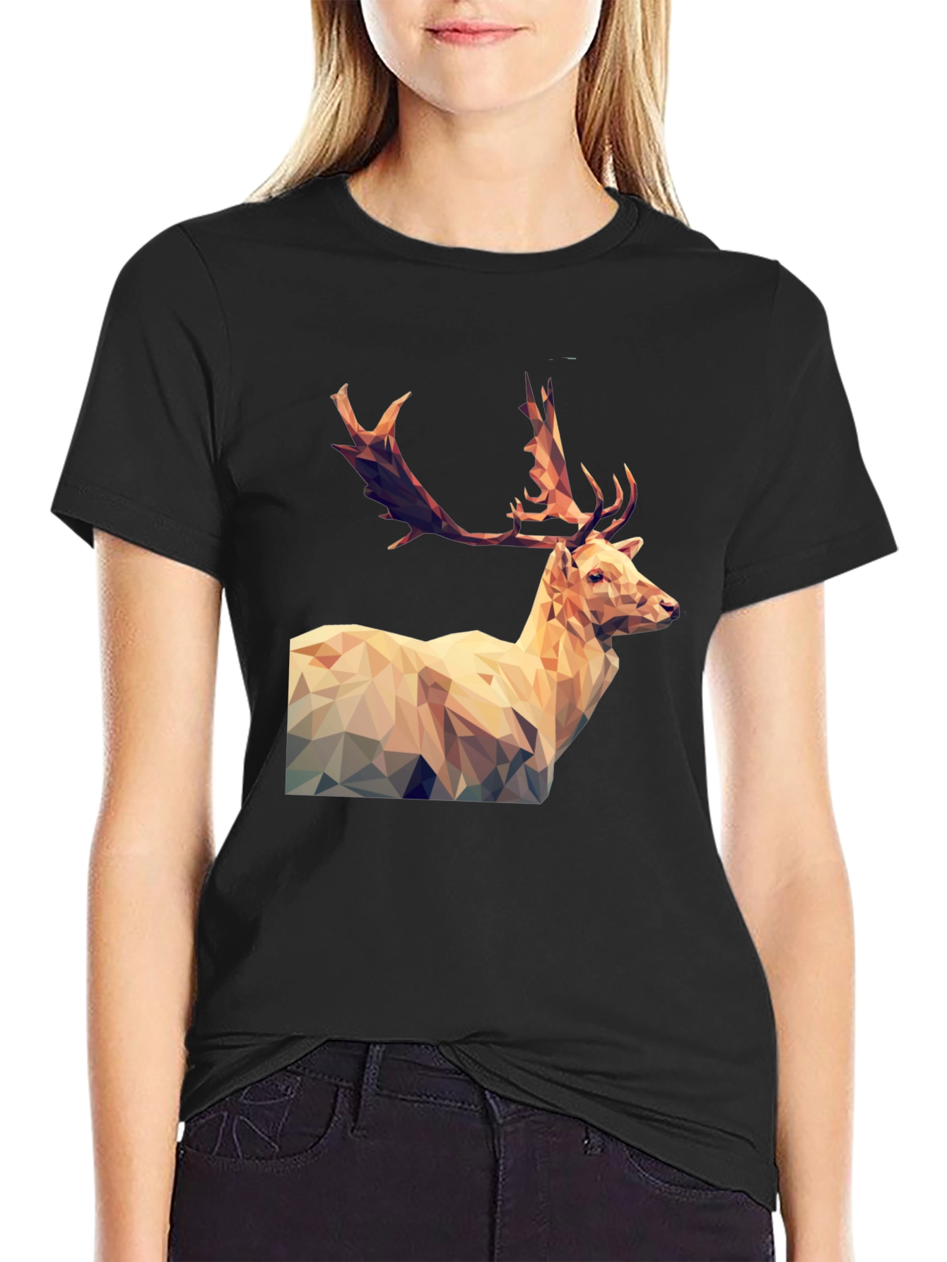 Black Geometric Deer Graphic Tee - Men's Black T-Shirt view 2