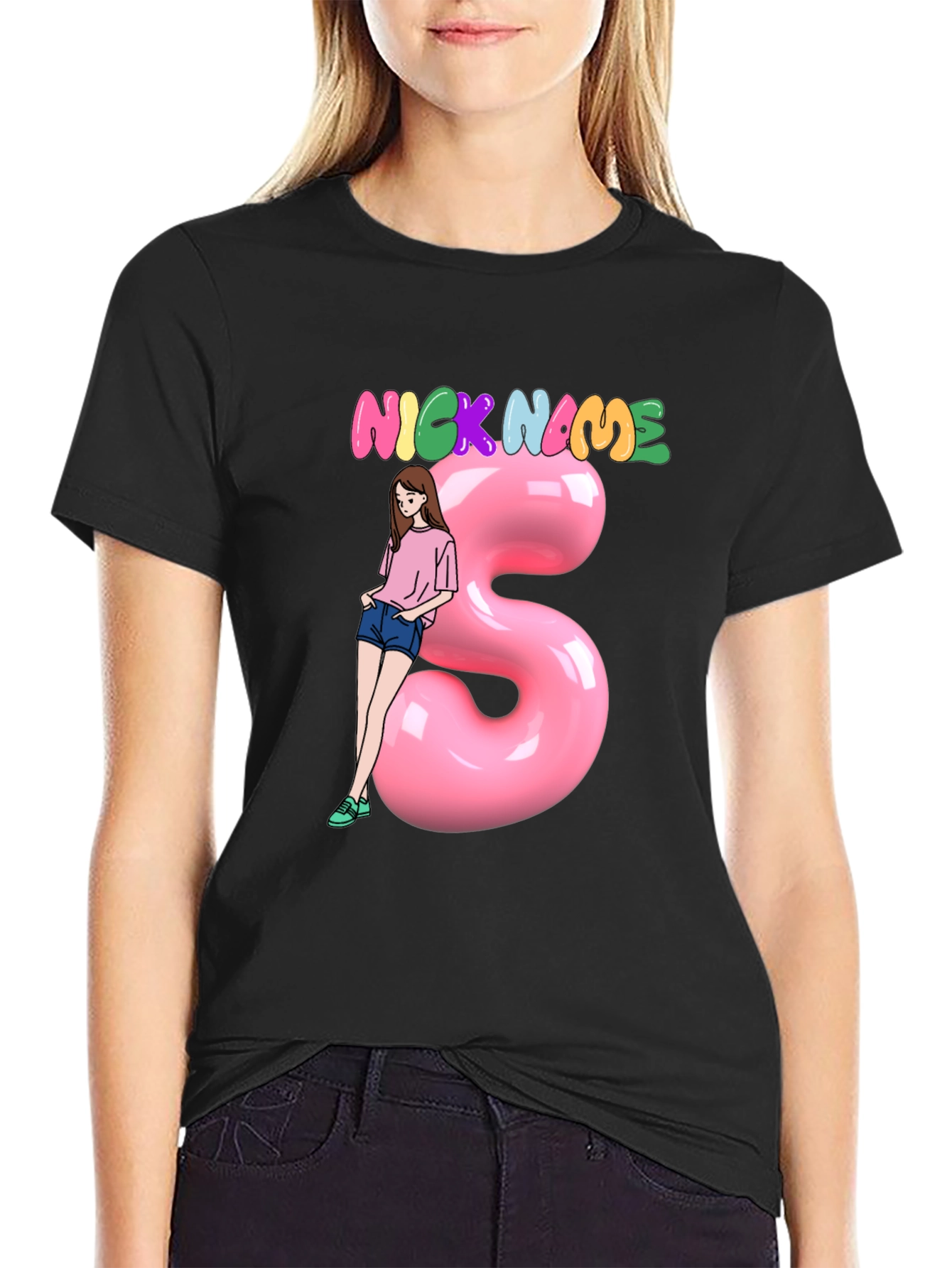 Black Nickname Girl Graphic T-Shirt - Unisex view 2