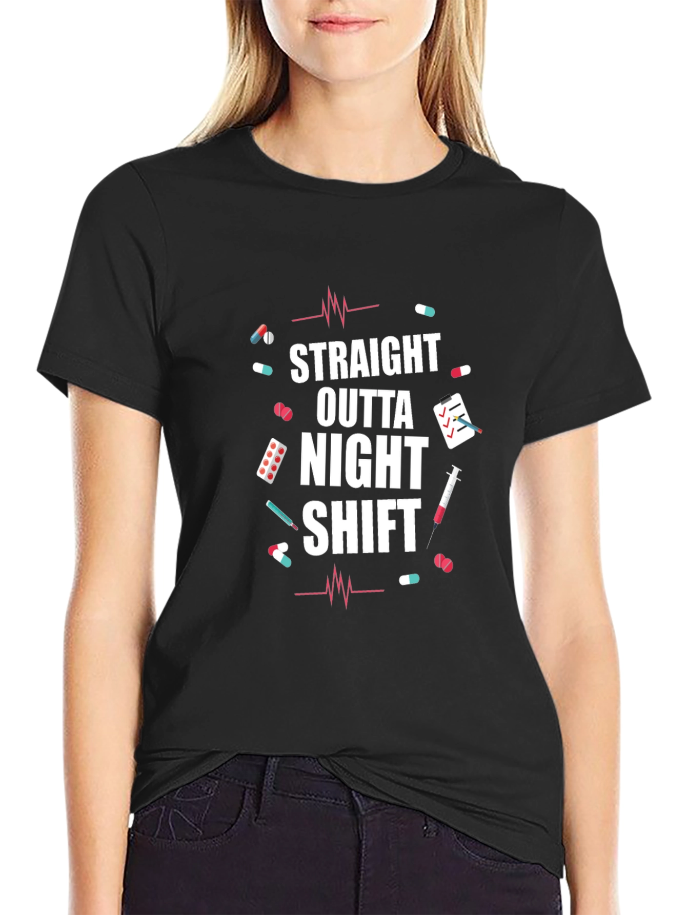 Black Straight Outta Night Shift T-Shirt view 2