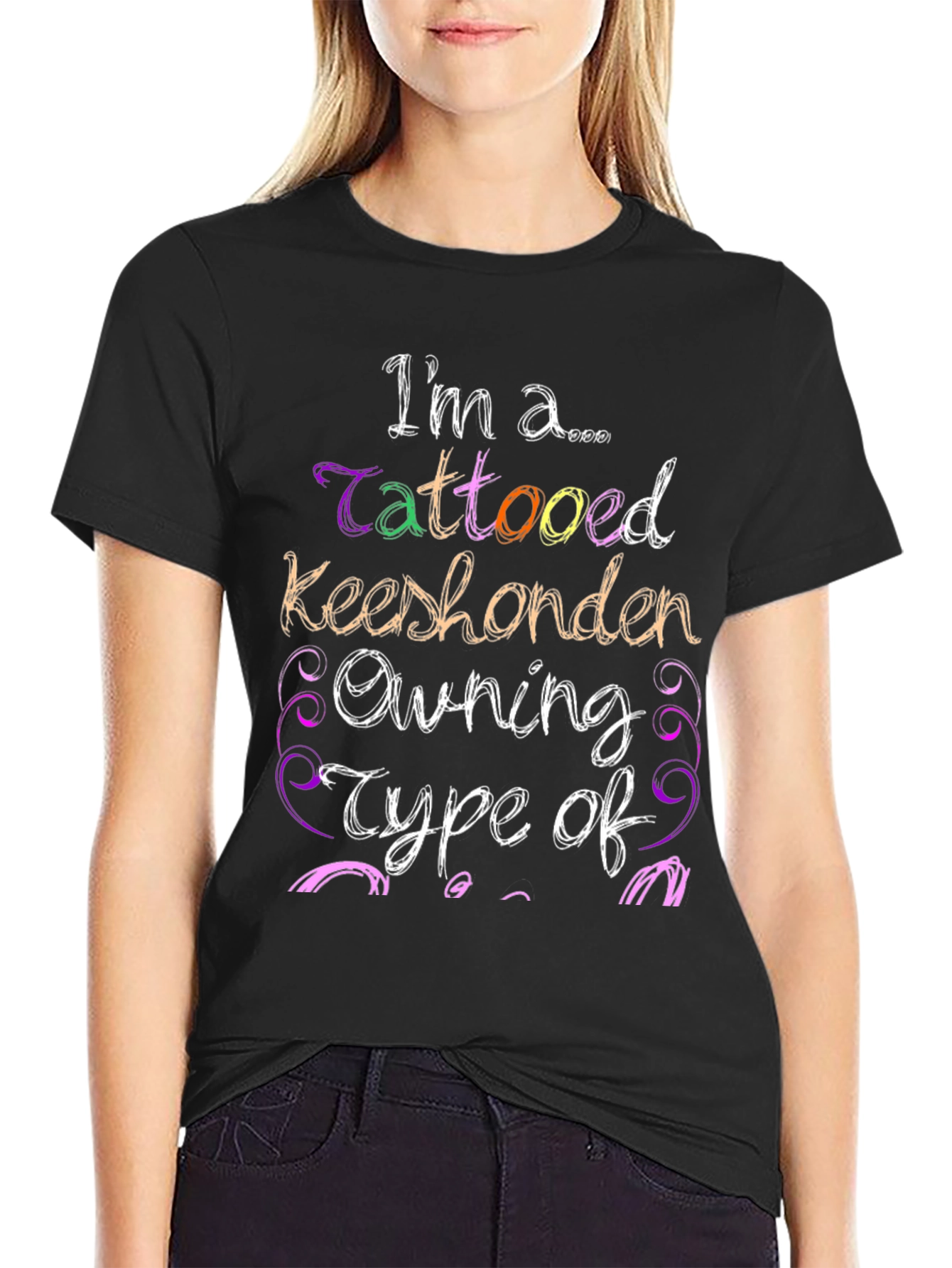Black Tattooed Keeshonden Owning Type T-Shirt view 2
