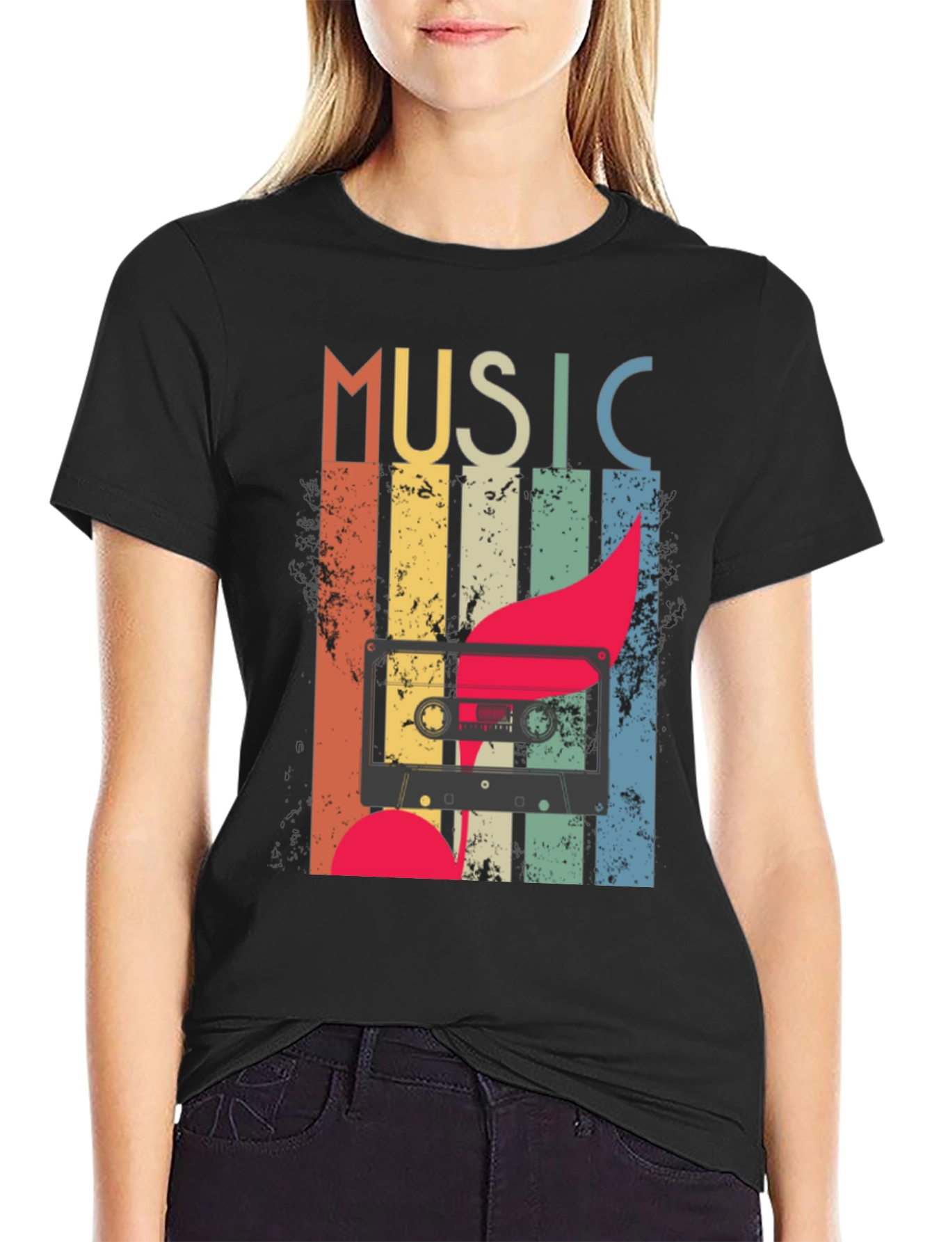 Black Retro Music Cassette T-Shirt - Vintage Style Tee view 2