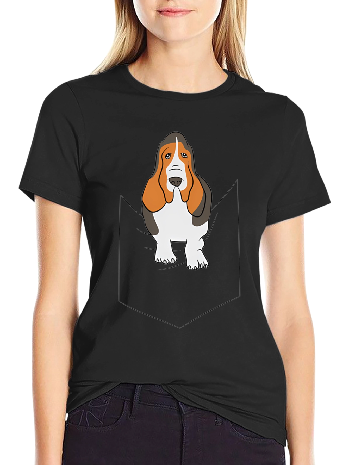 Black Basset Hound Pocket T-Shirt - Dog Lover Tee view 2
