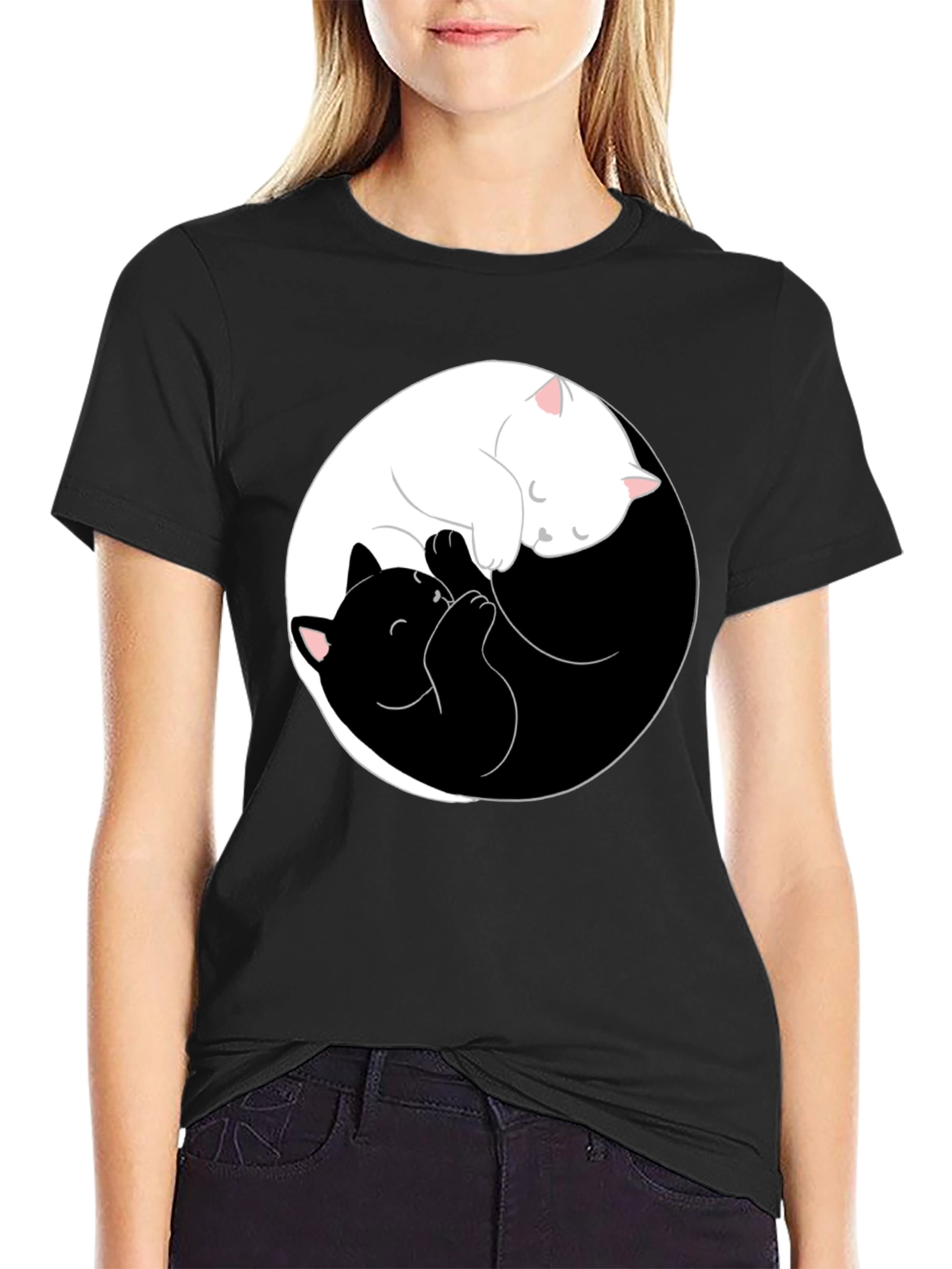 Black Yin Yang Cats T-Shirt - Black view 2