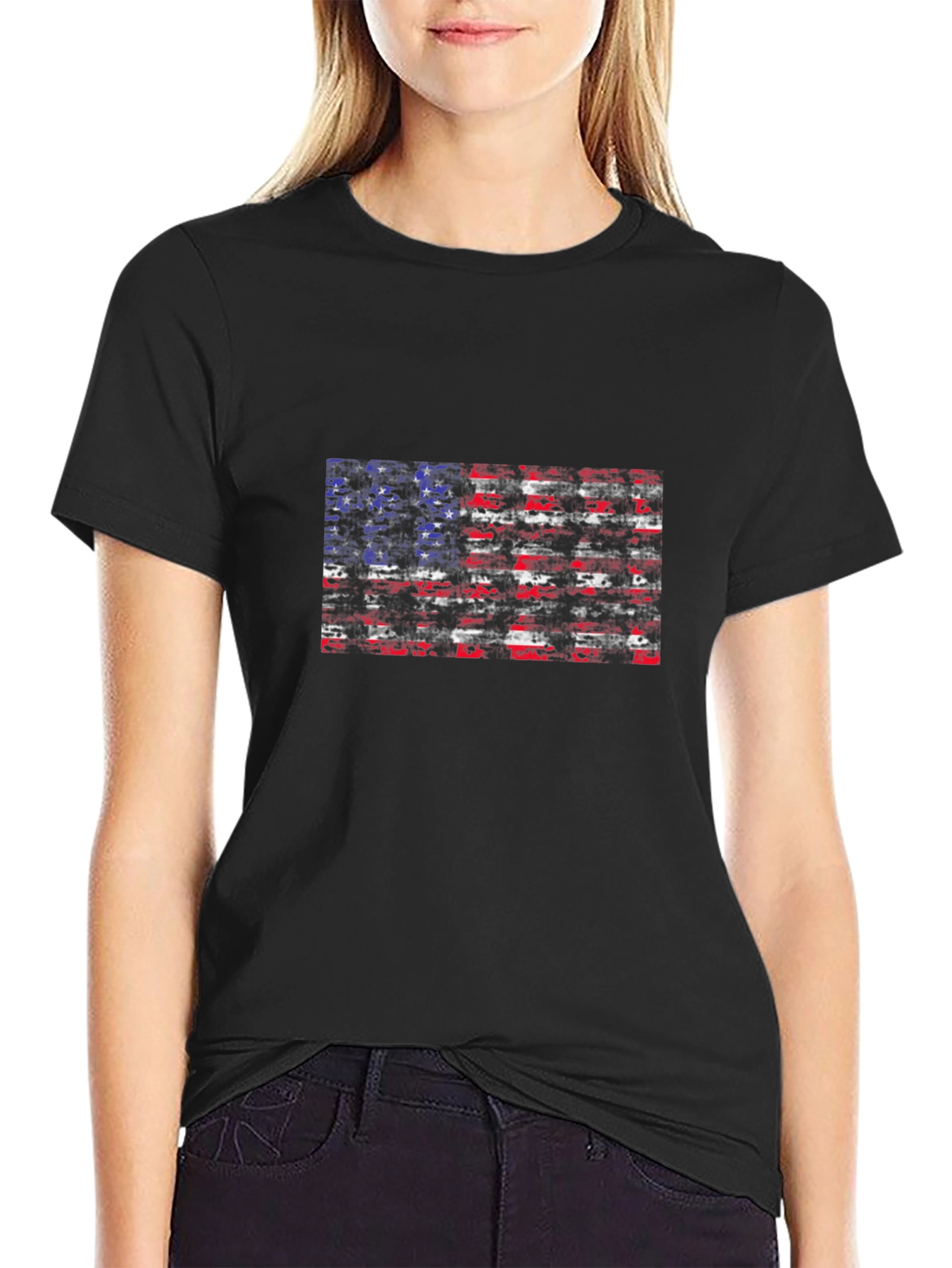 Black American Flag Graphic Black T-Shirt view 2