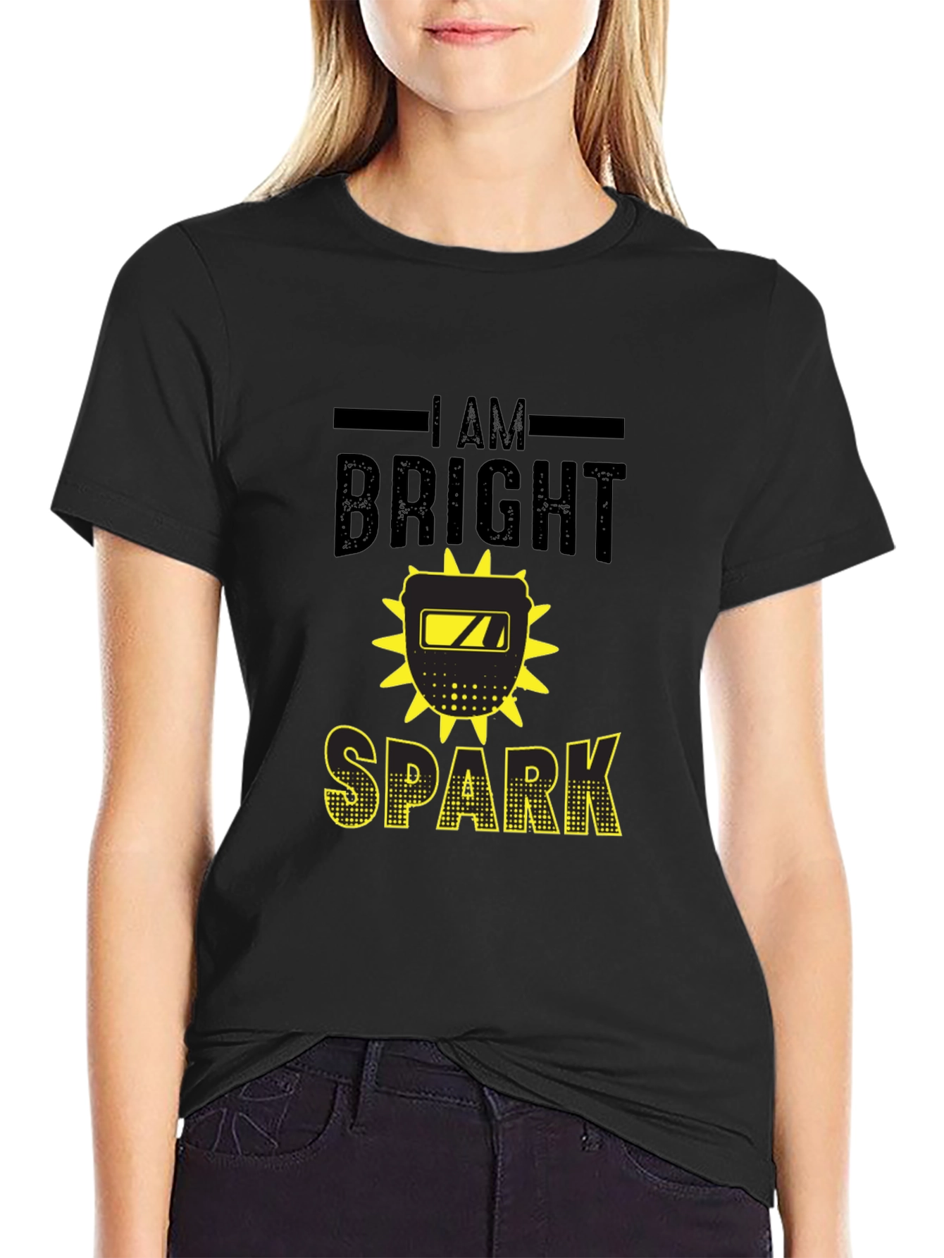 Black Bright Spark Welder T-Shirt - Black Cotton Tee view 2