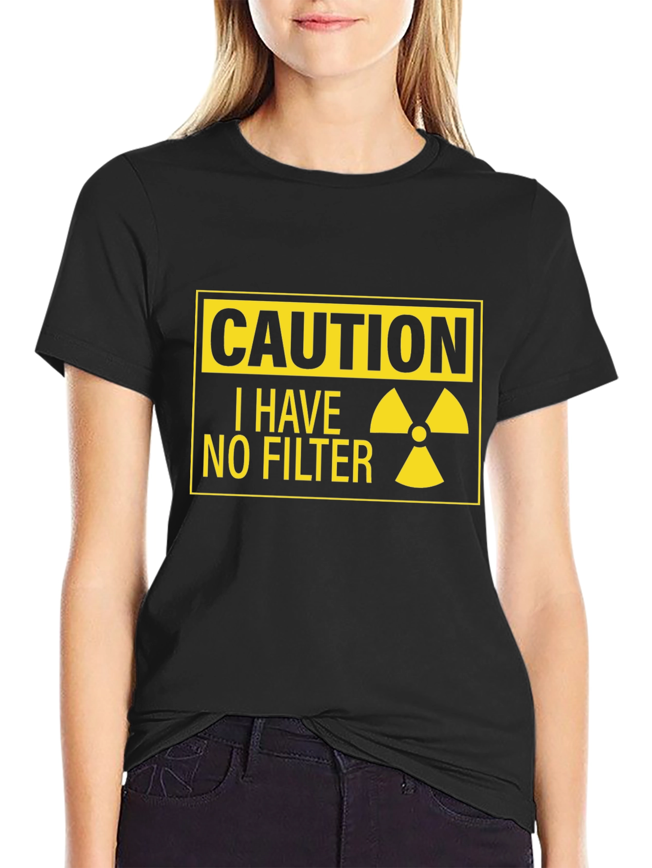 Black Caution I Have No Filter Black T-Shirt view 2