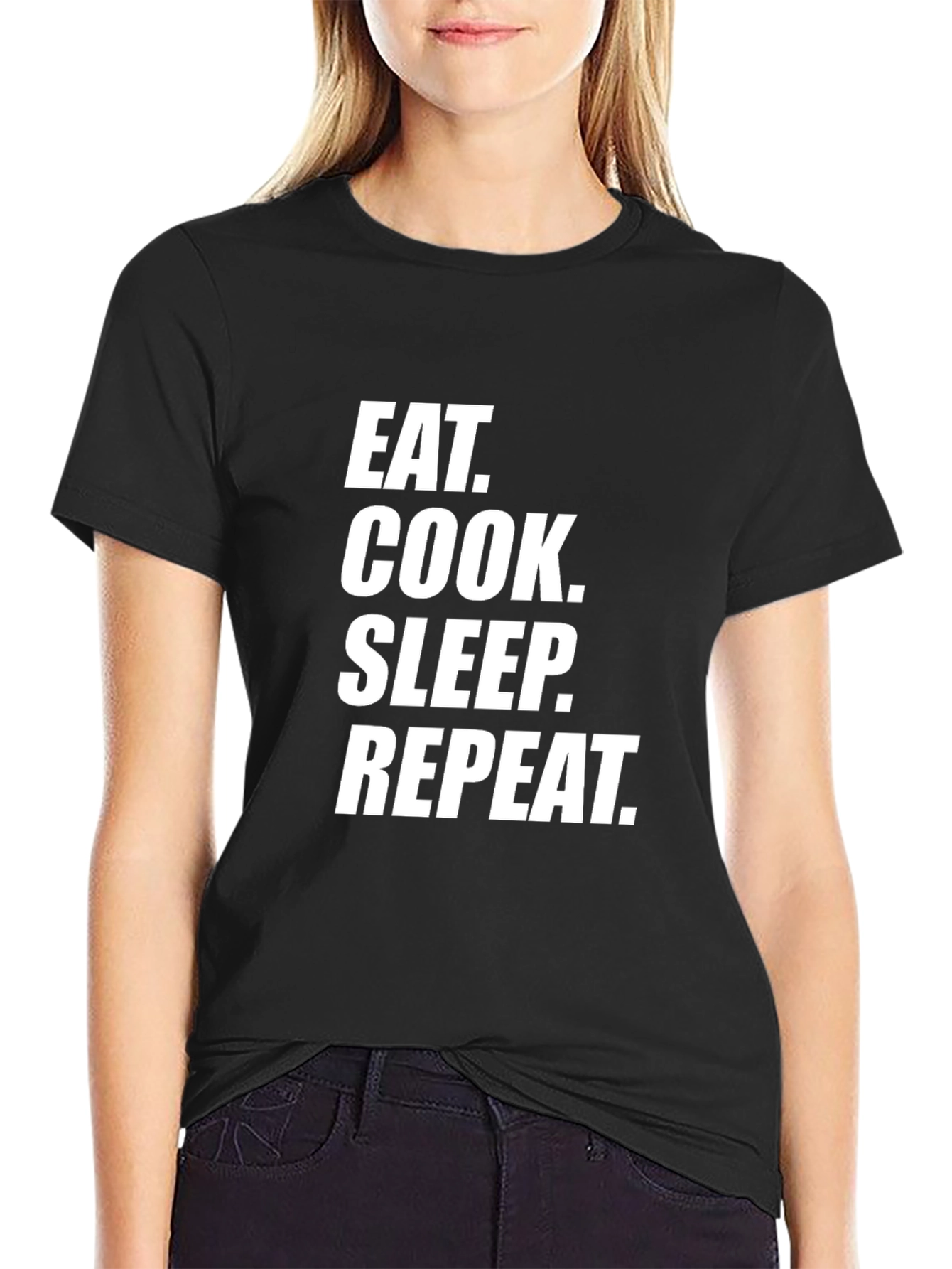 Black Eat Cook Sleep Repeat - Men's Black Graphic Tee view 2