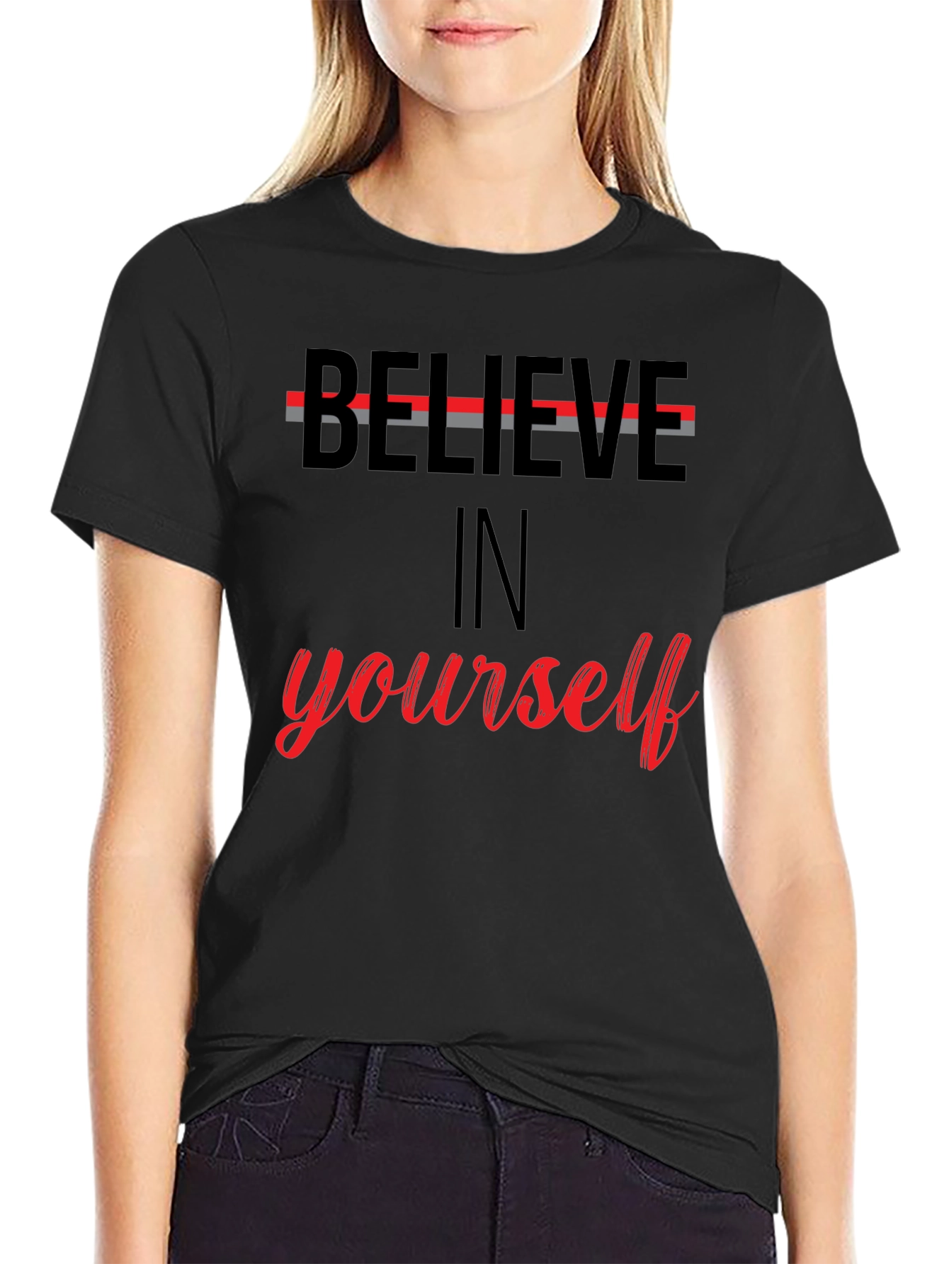Black Believe In Yourself Graphic Tee - Motivational T-Shirt view 2