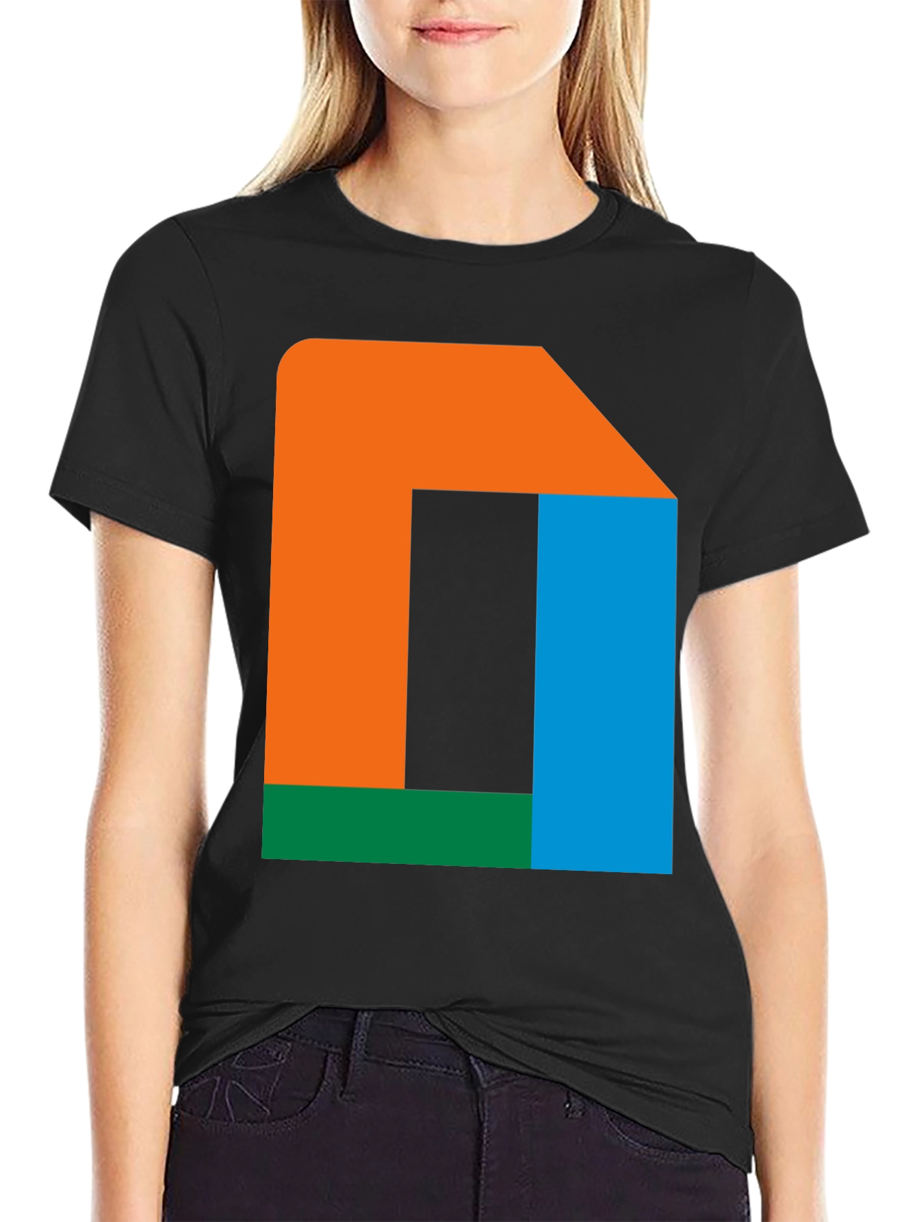 Black Abstract Color Block T-Shirt - Modern Geometric Design view 2