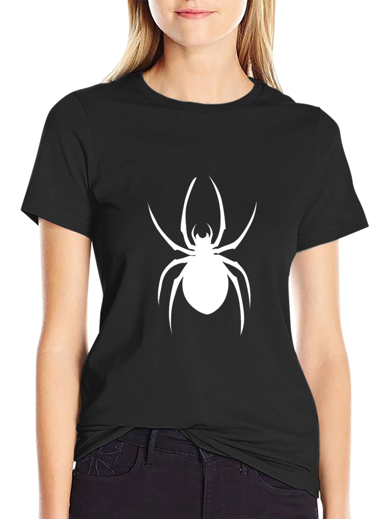 Black Spider Graphic Tee - Bold Black Cotton T-Shirt view 2