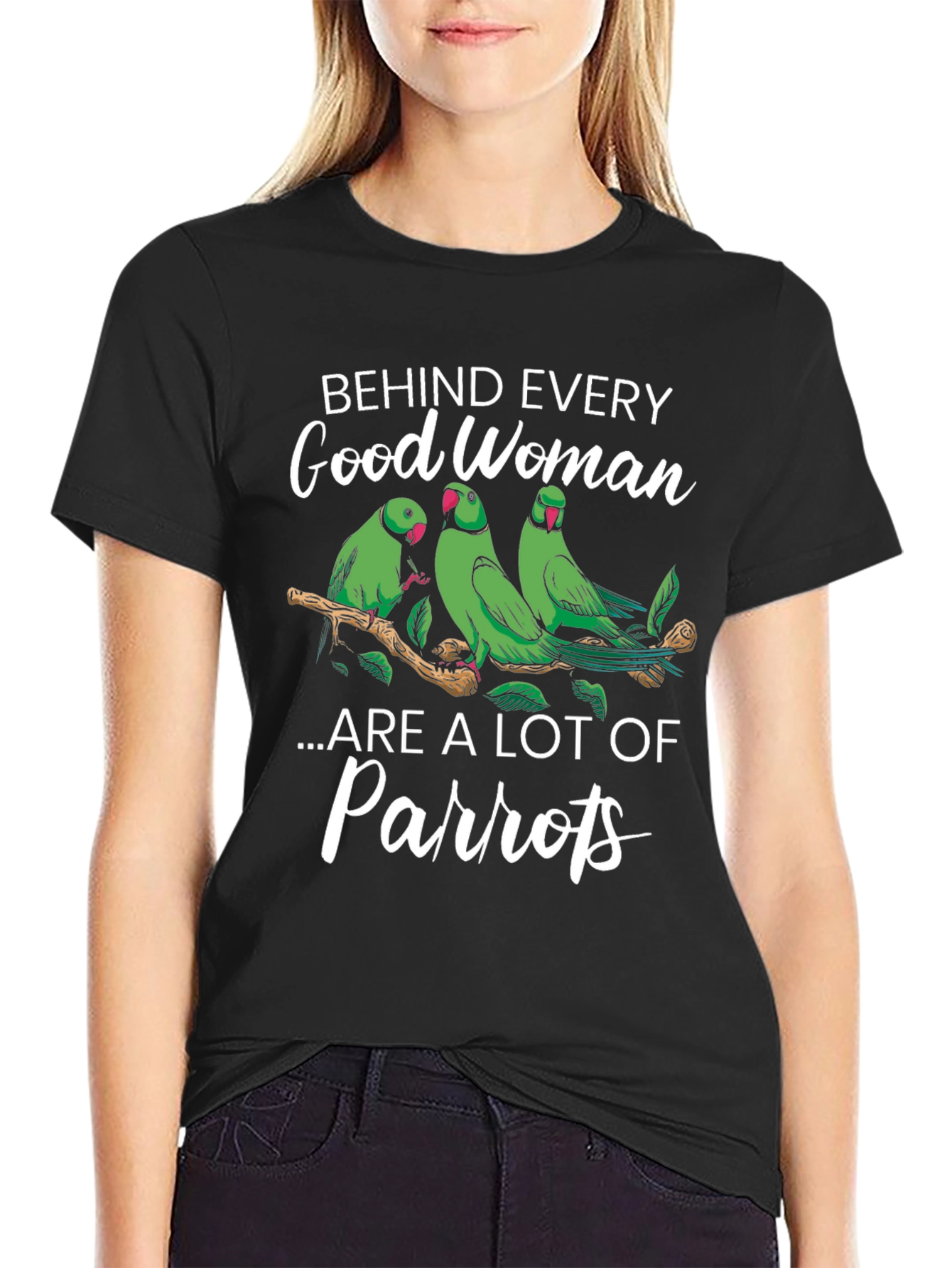 Black Good Woman & Parrot T-Shirt view 2