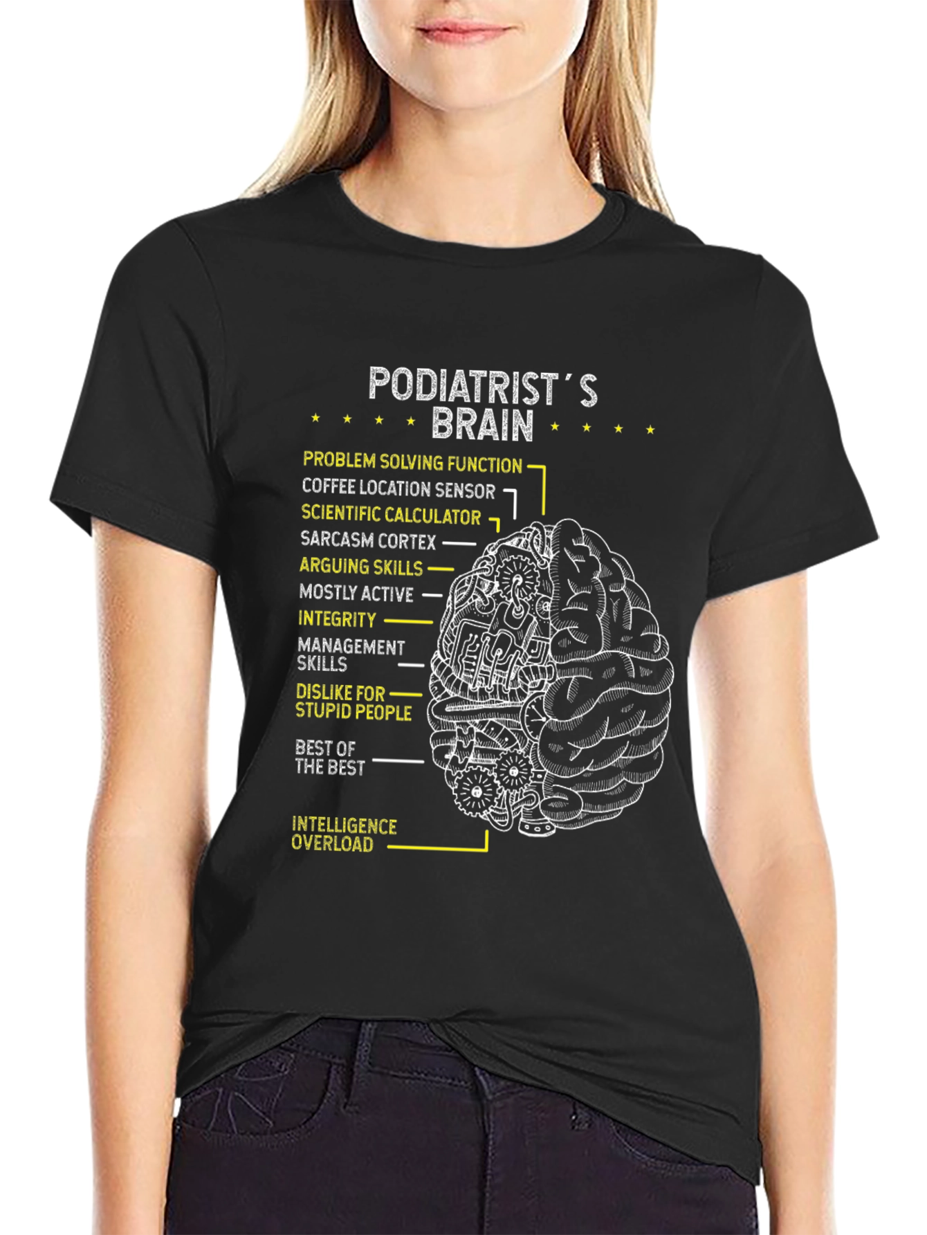 Black Podiatrist's Brain T-Shirt - Funny Medical Tee view 2