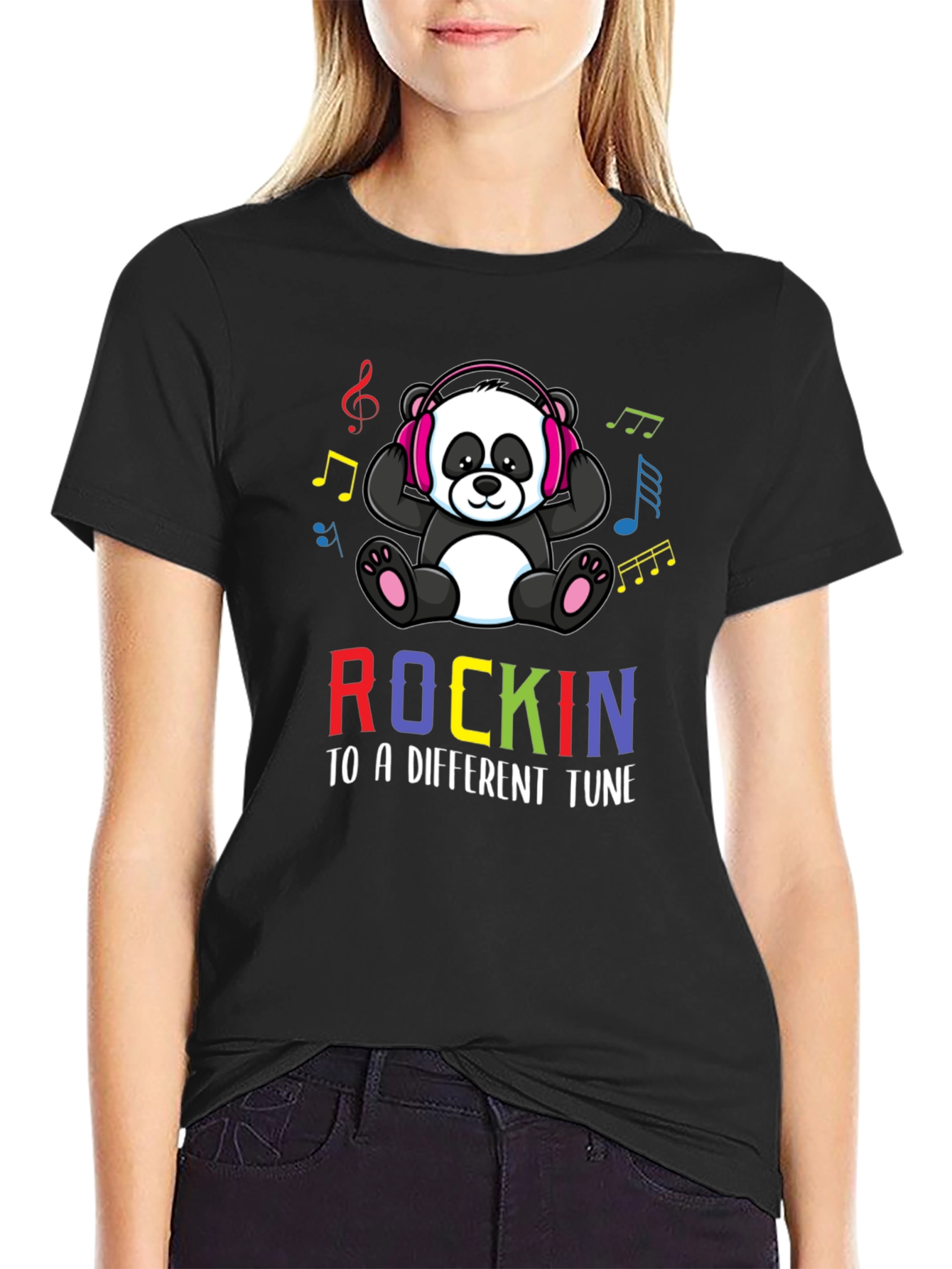 Black Rockin' Panda Music T-Shirt view 2
