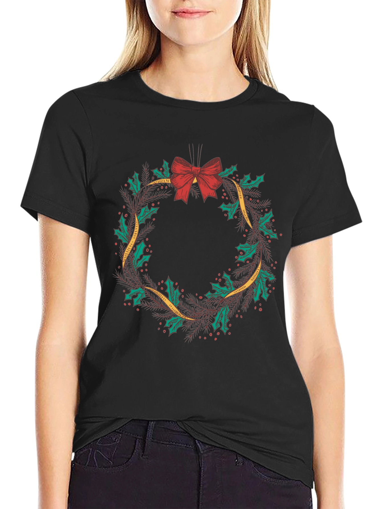 Black Holiday Wreath Graphic Tee view 2