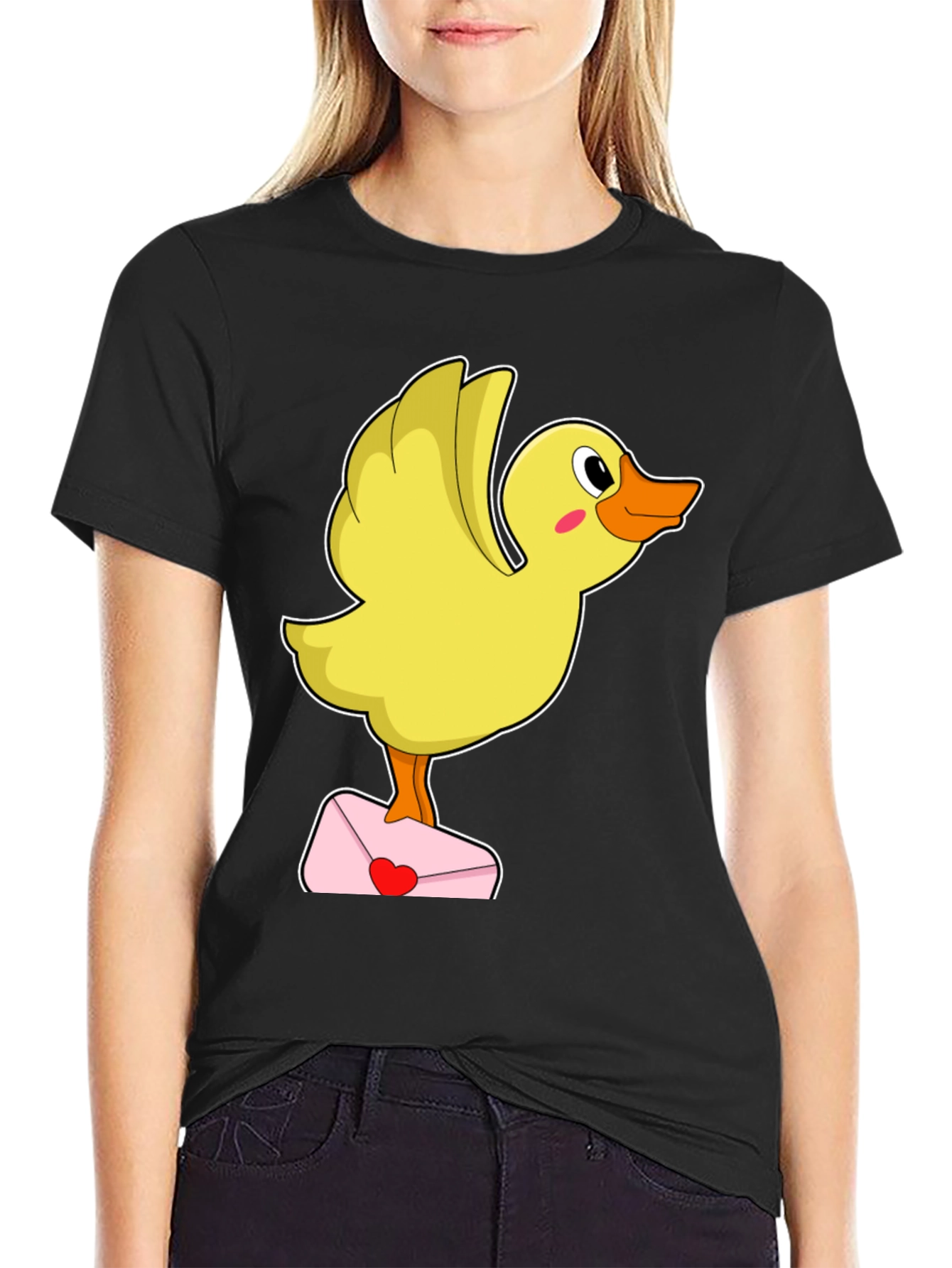 Black Duck with Love Letter T-Shirt - Cute Valentine's Day Gift! view 2