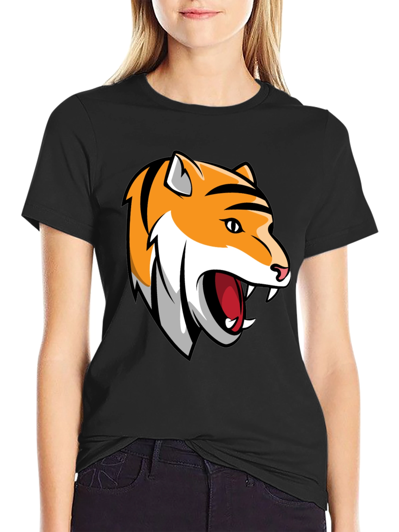 Black Roaring Tiger Graphic Tee - Black Cotton T-Shirt view 2