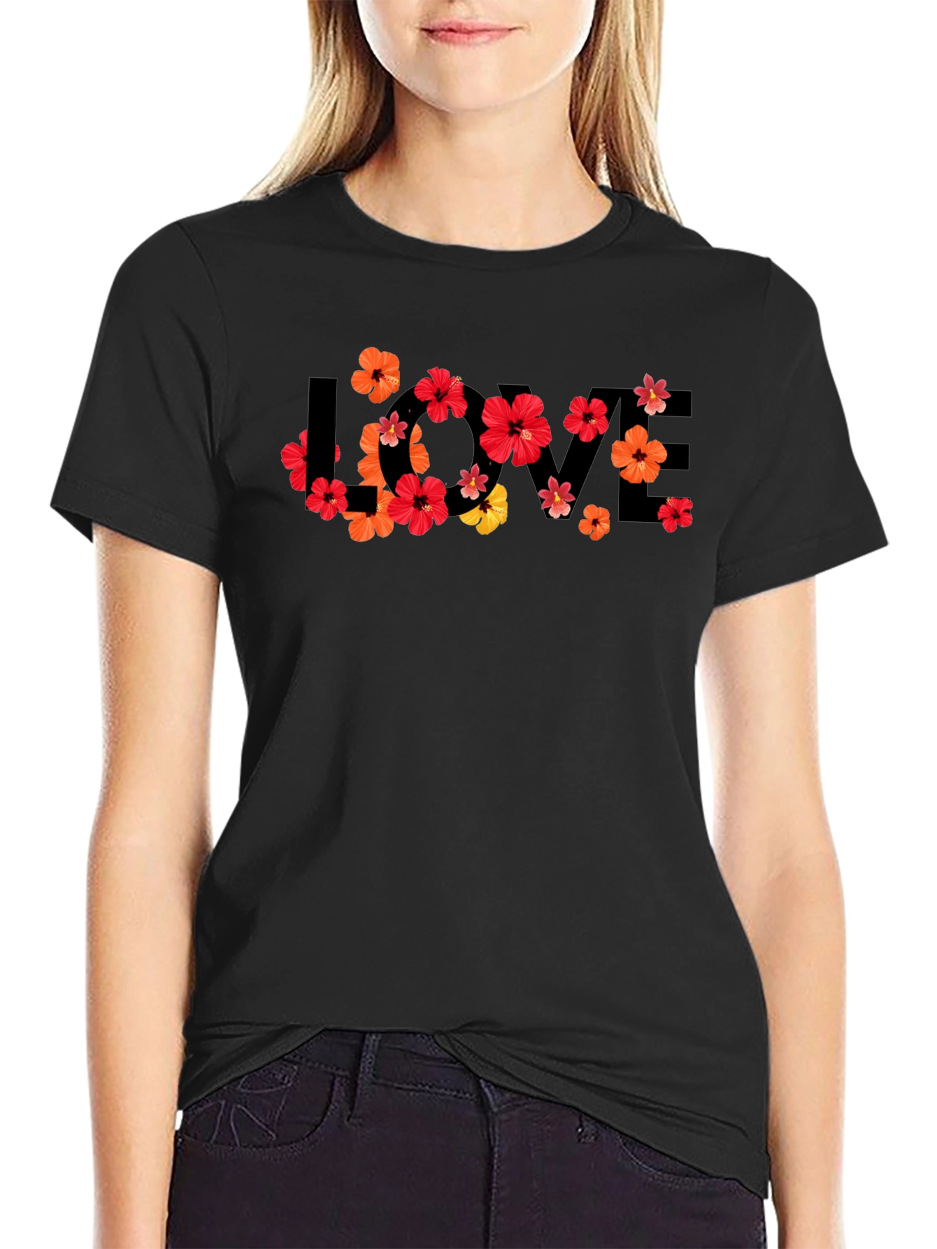 Black Floral LOVE Graphic Tee - Men's Black T-Shirt view 2