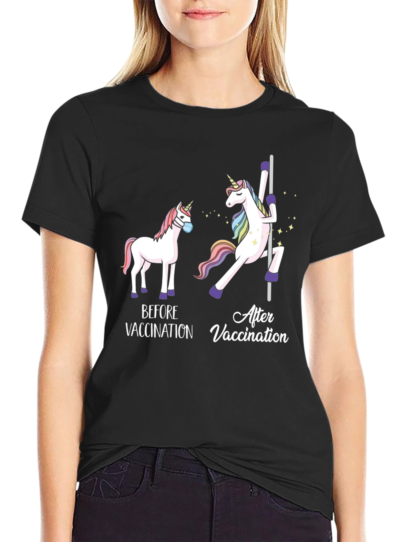 Black Vaccinated Unicorn T-Shirt view 2