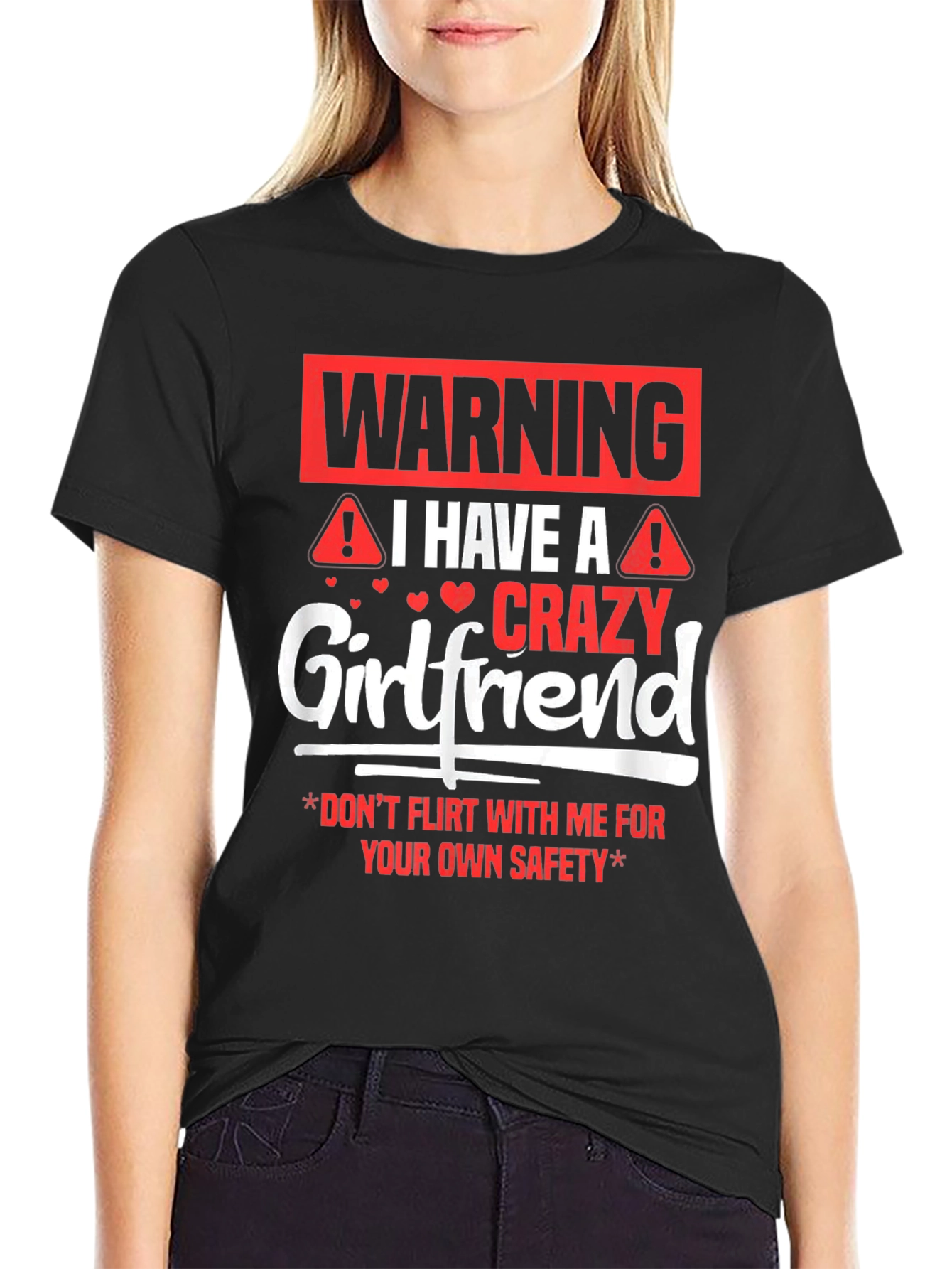 Black Warning Crazy Girlfriend Men's Black T-Shirt view 2