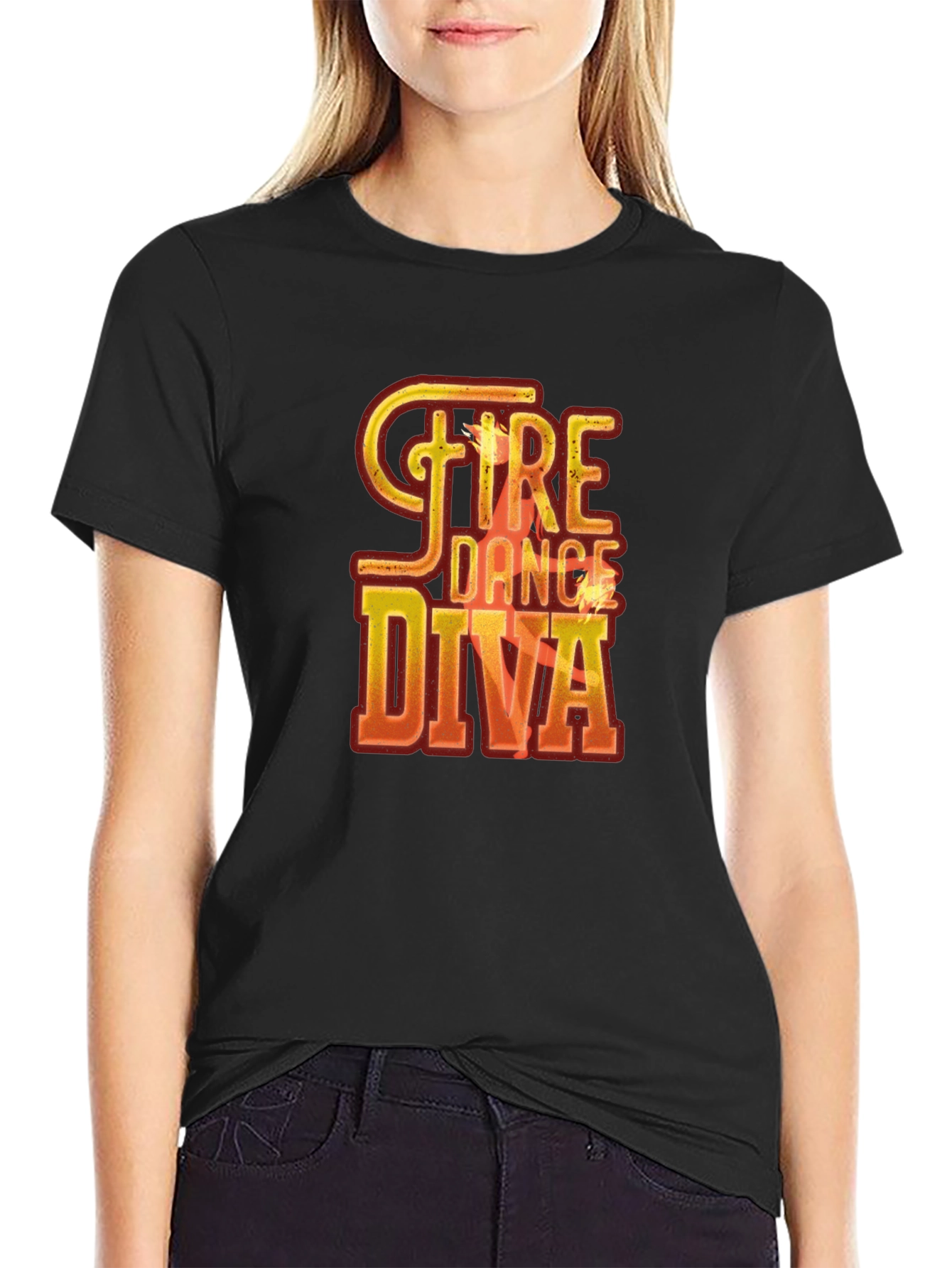Black Fire Dance Diva Graphic Tee - Unique Design view 2