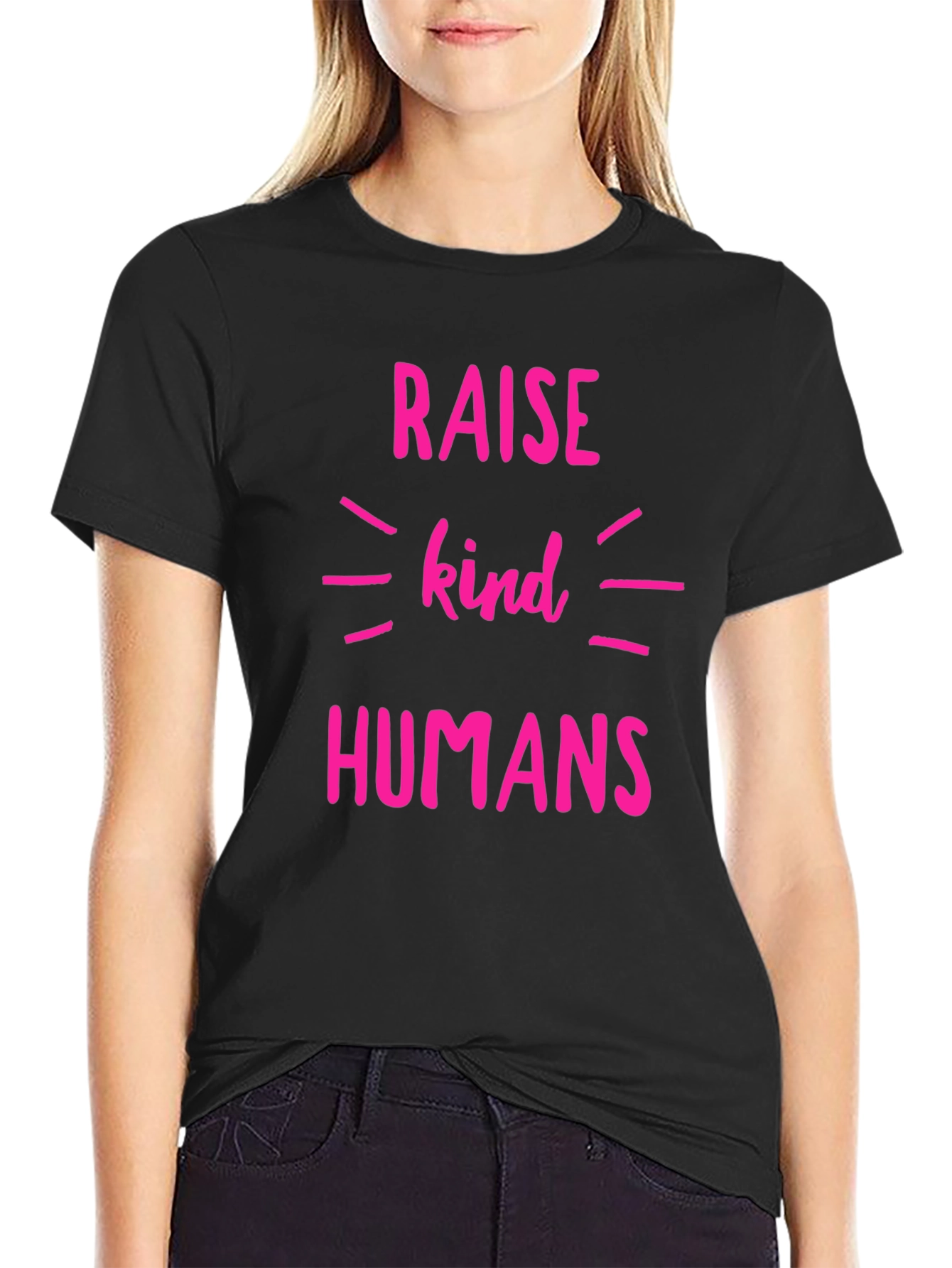 Black Raise Kind Humans T-Shirt - Black Crew Neck Tee view 2