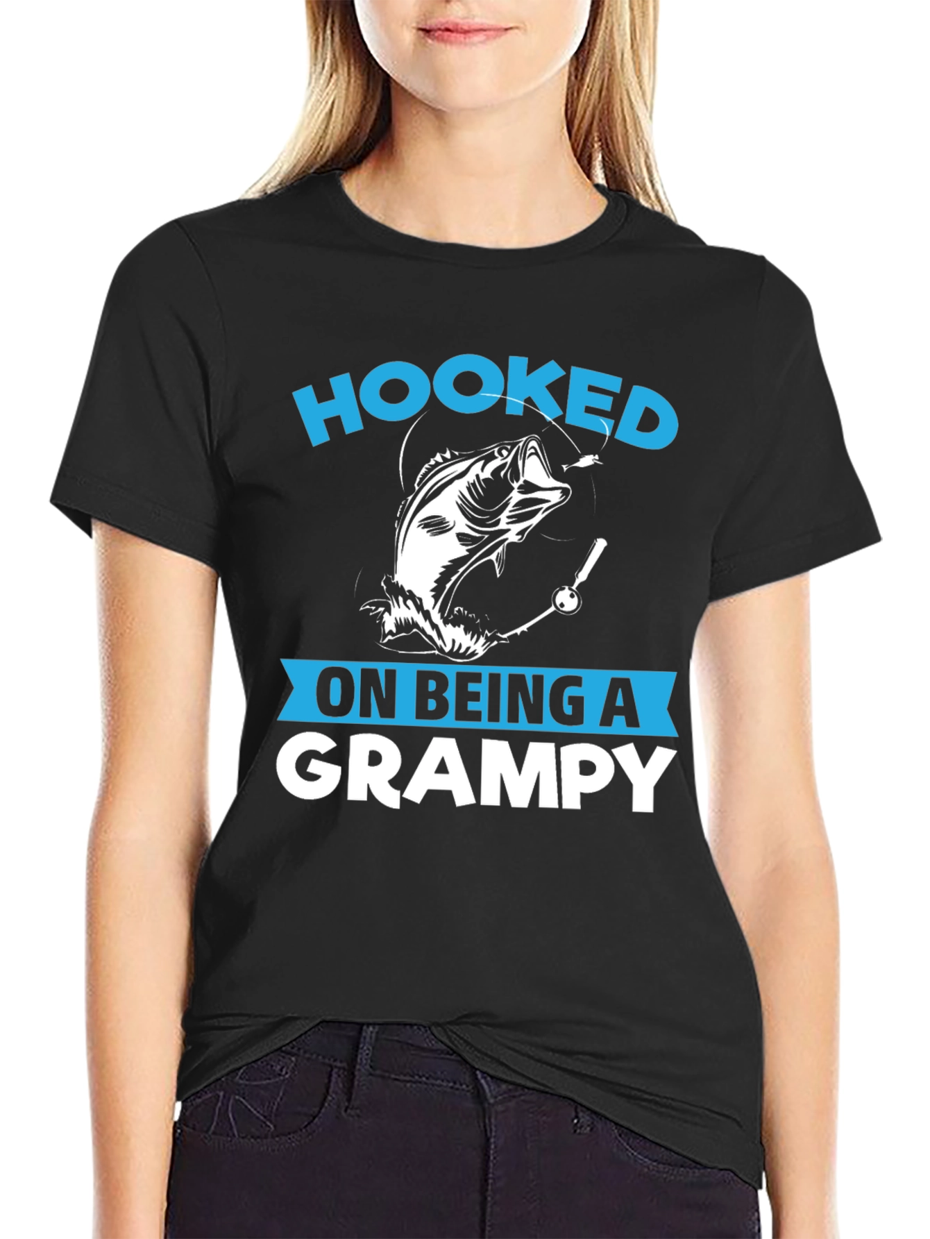 Black Hooked on Being a Grampy T-Shirt view 2