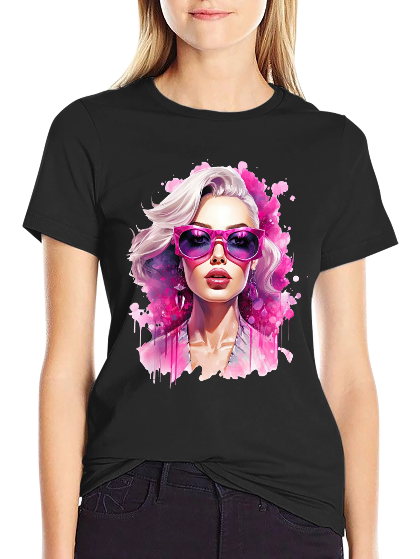 Black Stylish Woman Graphic Tee view 2