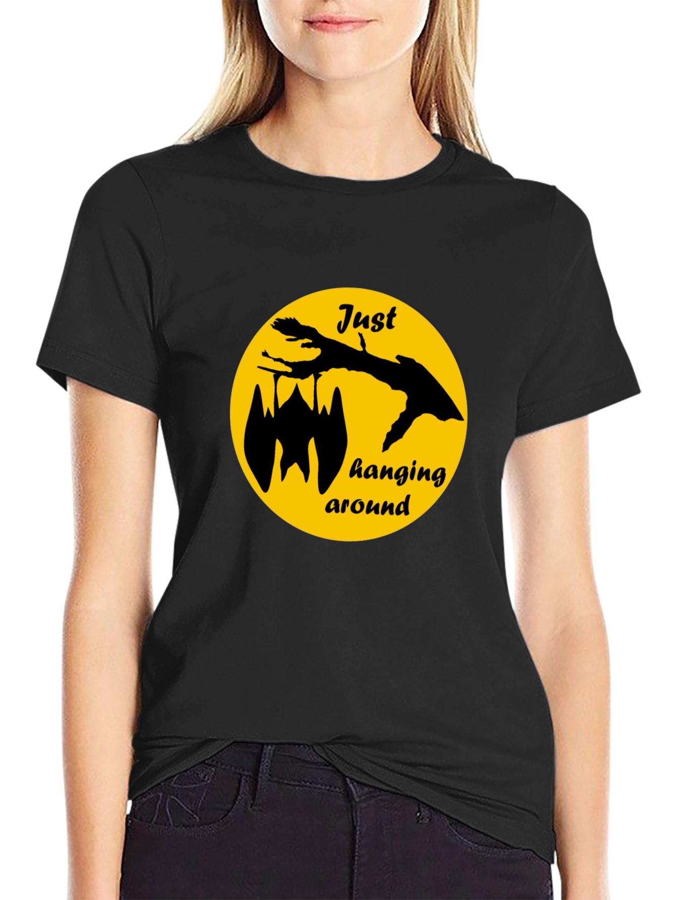 Black Just Hanging Around Bat Graphic Tee - Black view 2