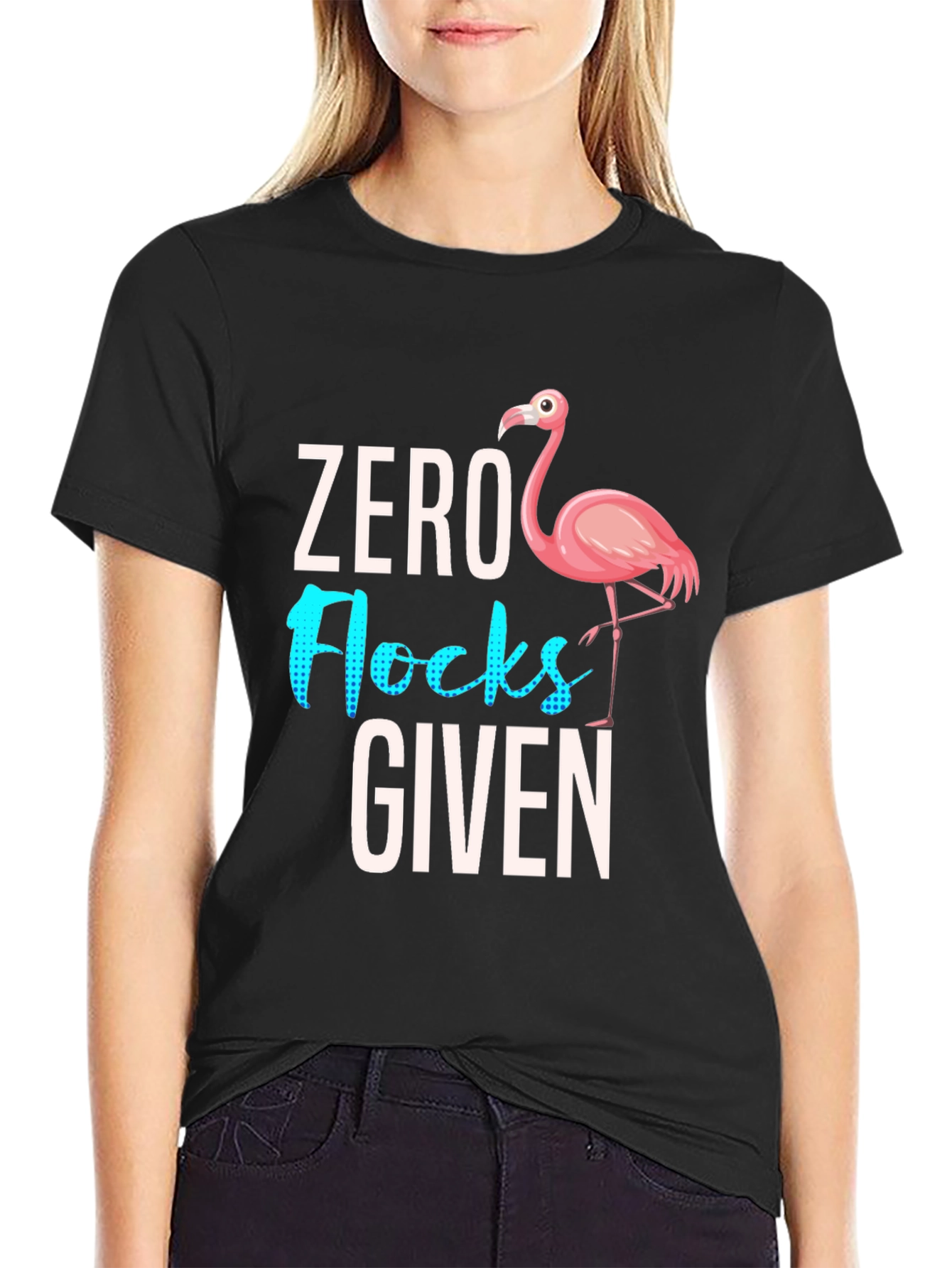 Black Zero Flocks Given Flamingo Graphic Tee - Sarcastic Humor T-Shirt view 2