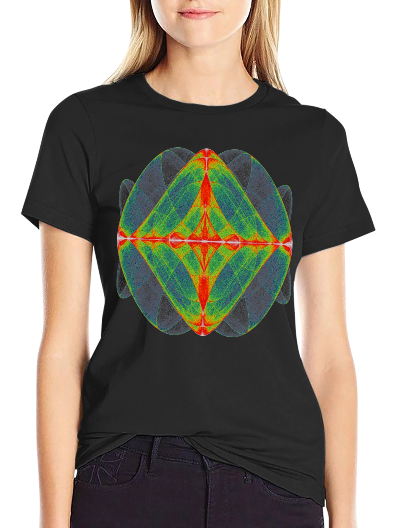 Black Geometric Design Tee - Black Cotton Blend view 2