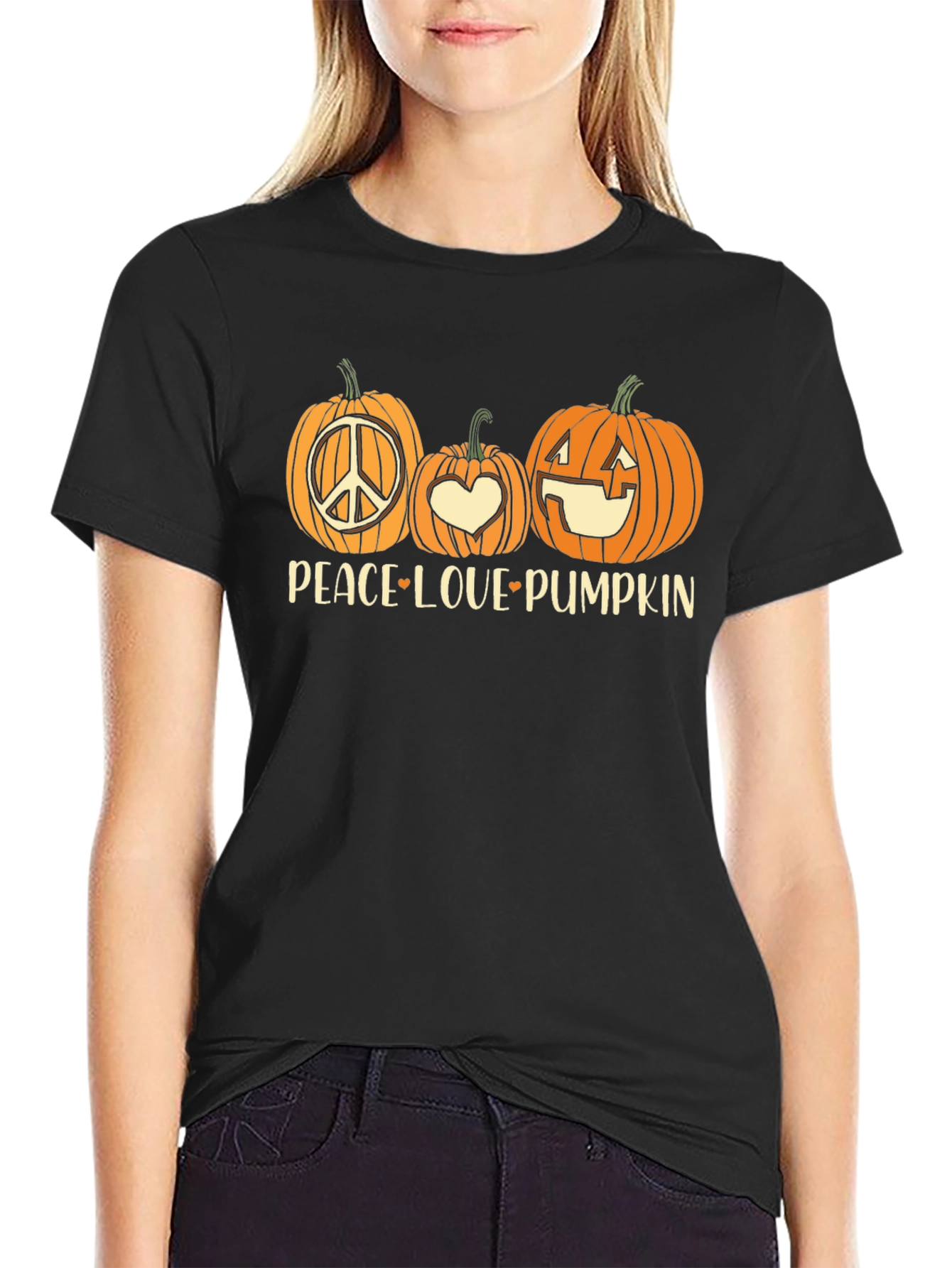 Black Peace Love Pumpkin Halloween T-Shirt view 2