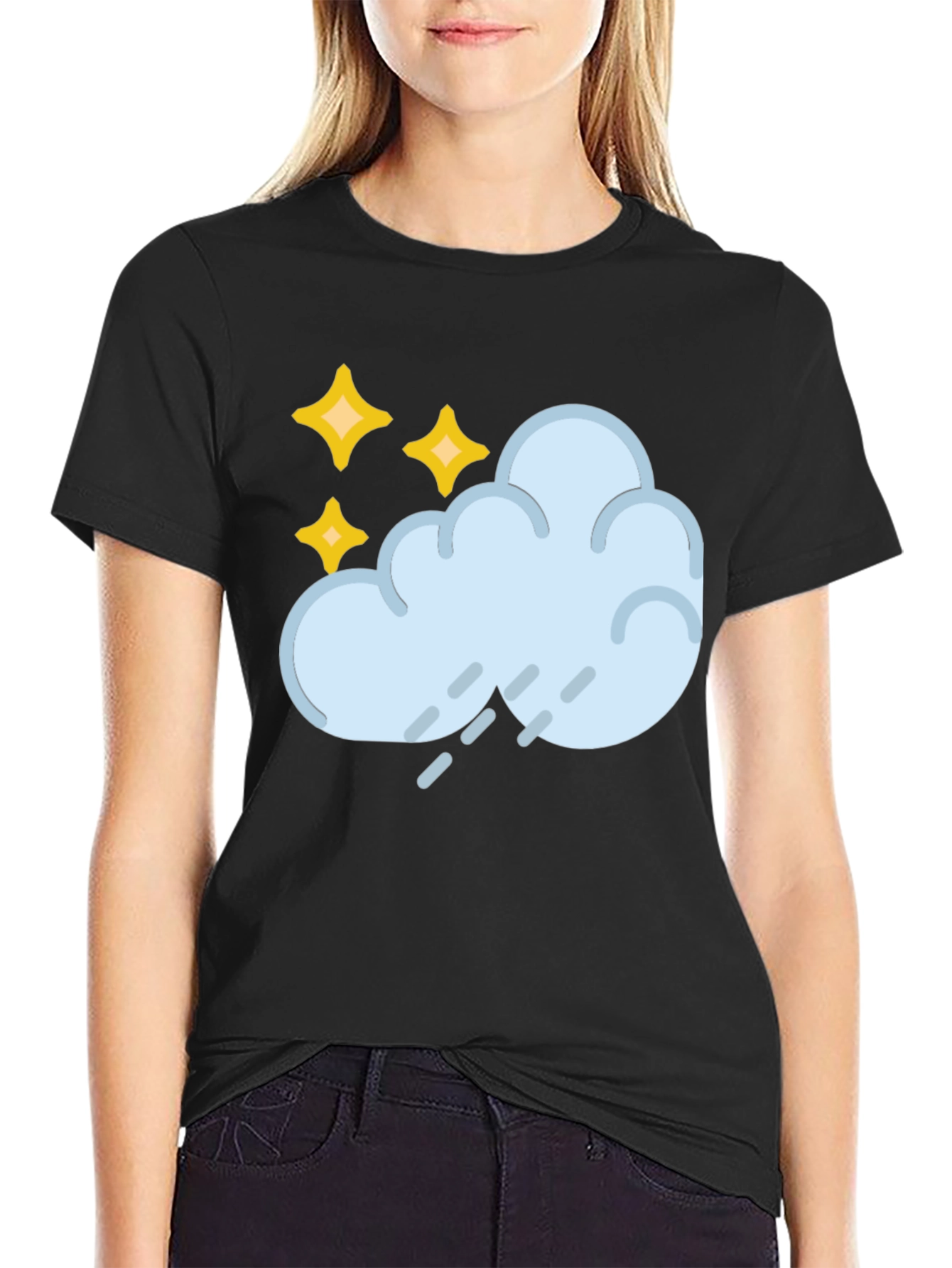 Black Rain Cloud & Stars Graphic Black T-Shirt view 2