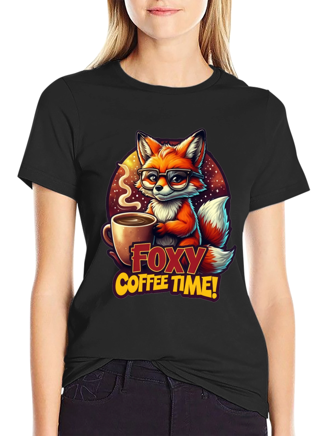 Black Foxy Coffee Time Graphic T-Shirt view 2
