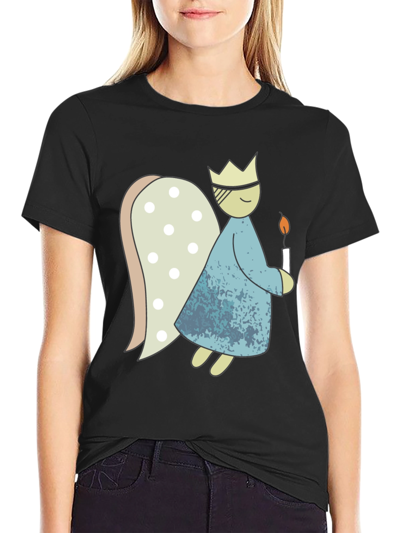 Black Whimsical Angel T-Shirt - Unique Graphic Tee view 2