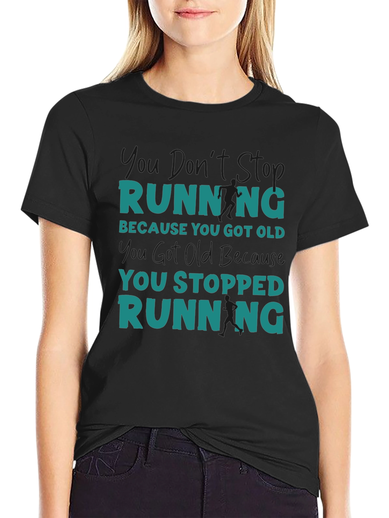Black Running Quote T-Shirt - Don't Stop Running view 2