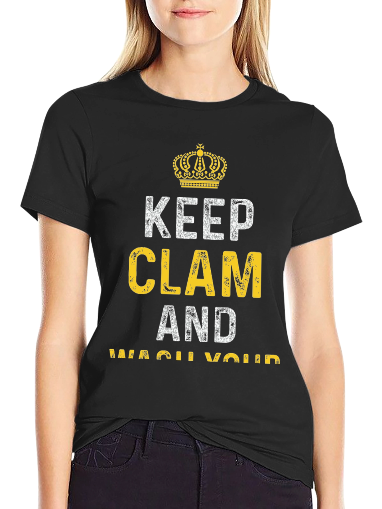 Black Keep Clam and Wash Your T-Shirt view 2