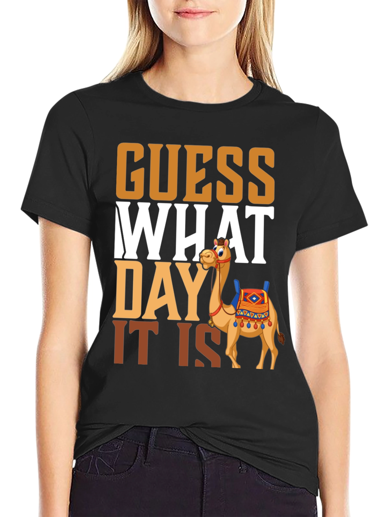 Black Guess What Day It Is Camel Hump Day T-Shirt view 2
