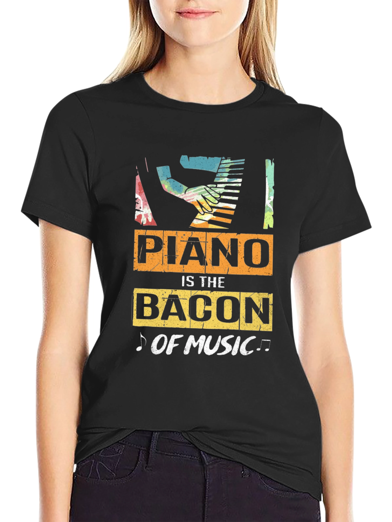 Black Piano is the Bacon of Music T-Shirt view 2