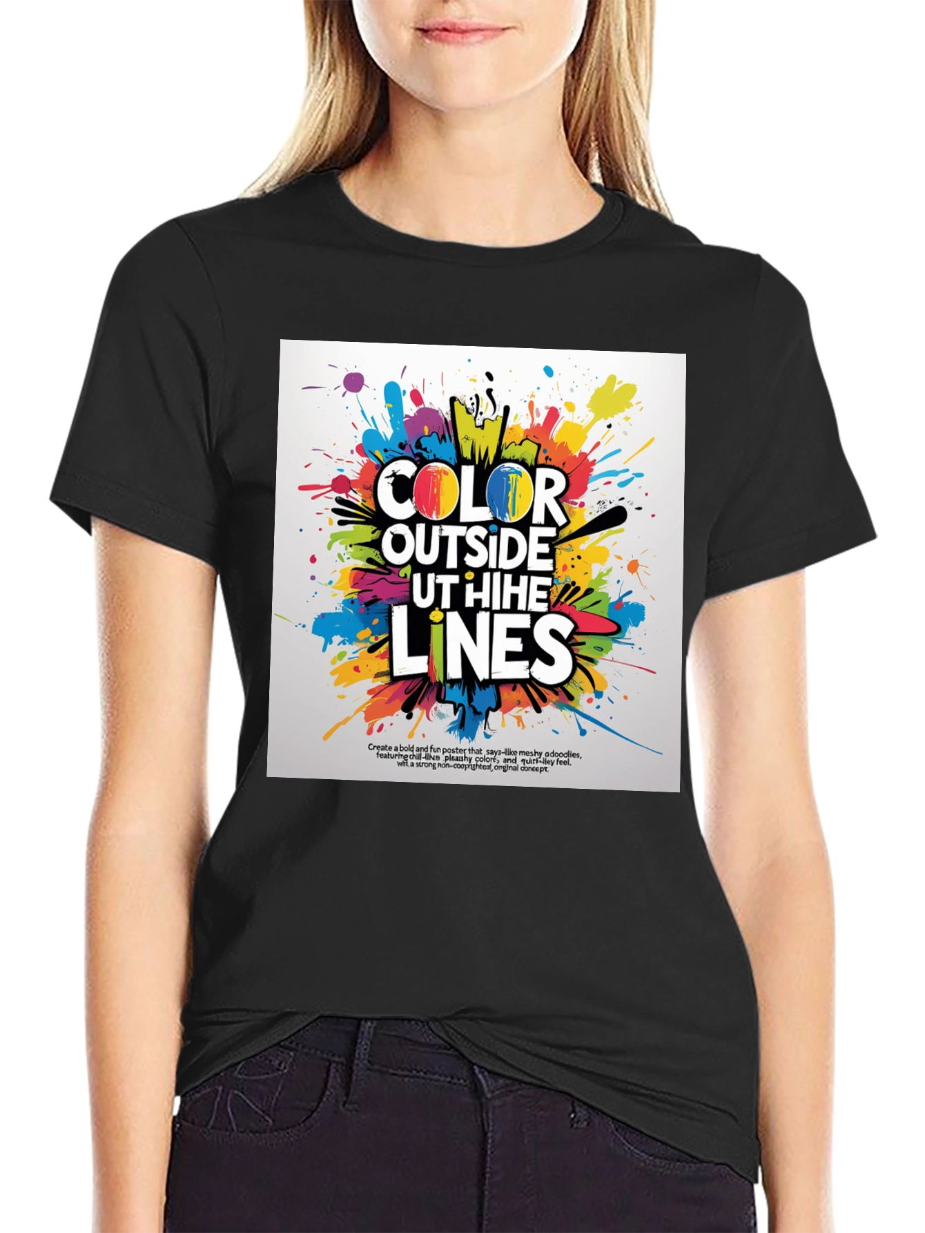 Black Color Outside the Lines Graphic Tee view 2