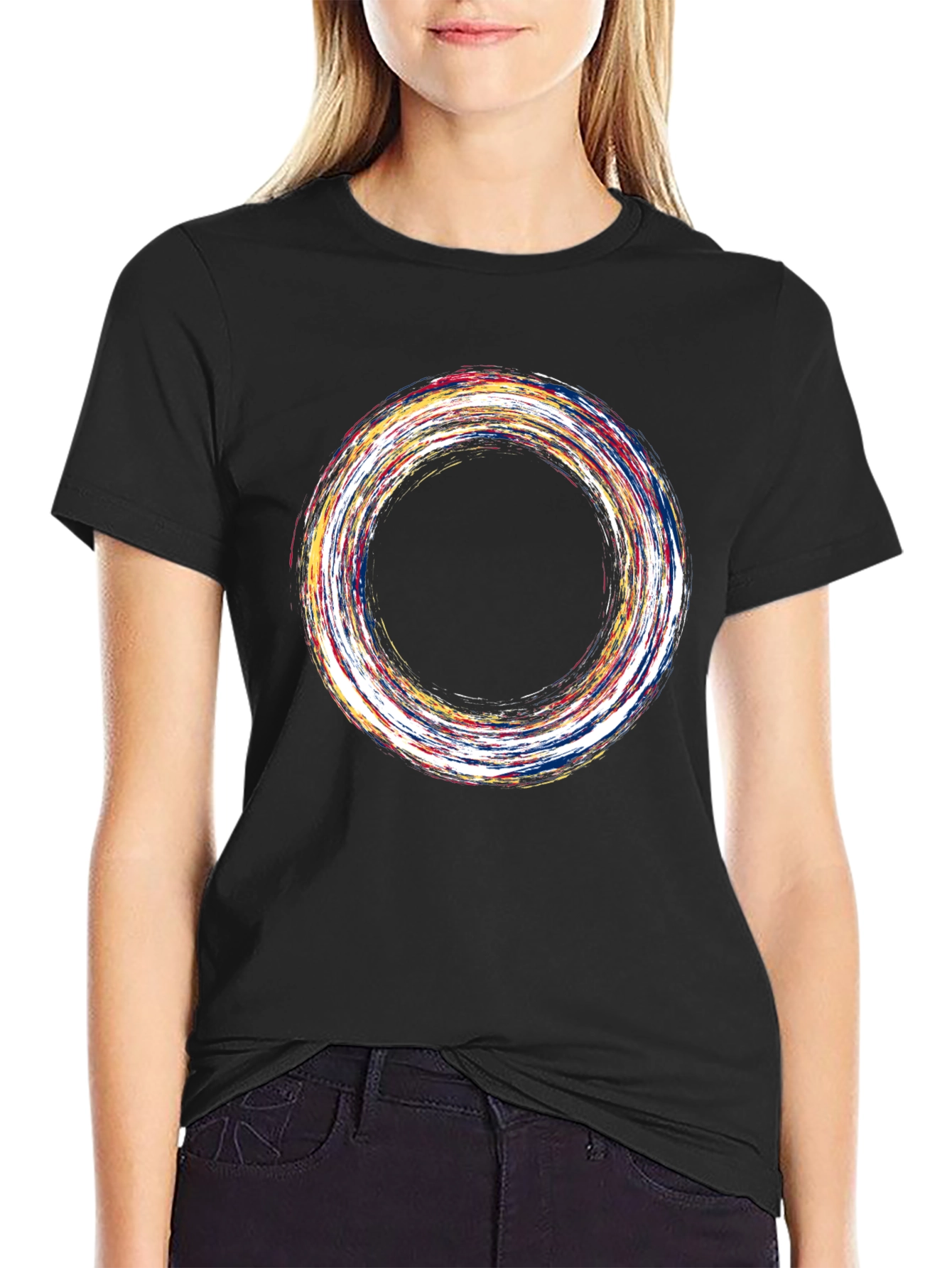 Black Abstract Circle Graphic Tee - Soft Black Cotton view 2
