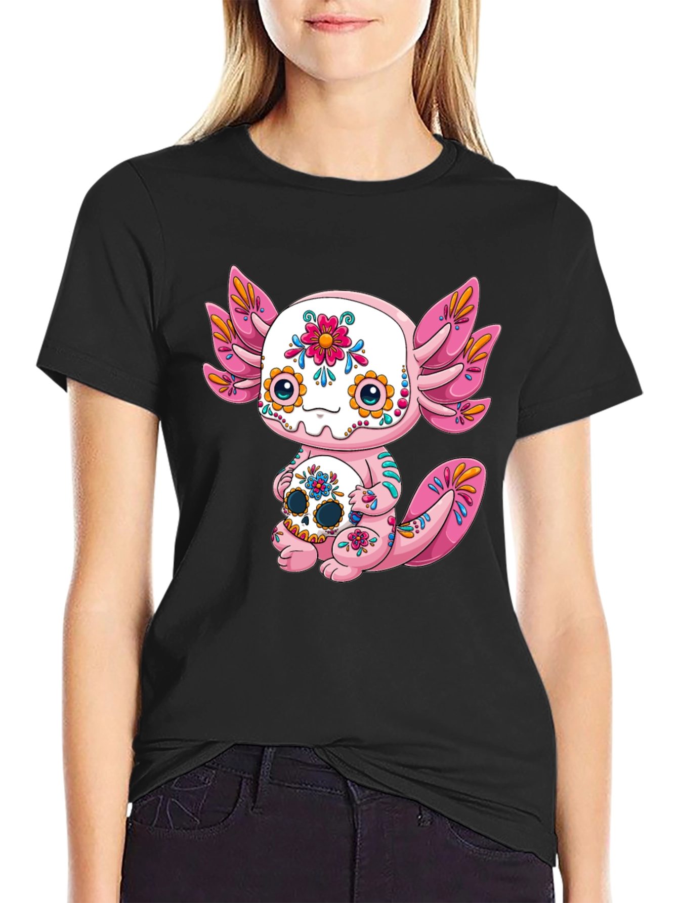 Black Axolotl Sugar Skull Graphic Tee view 2