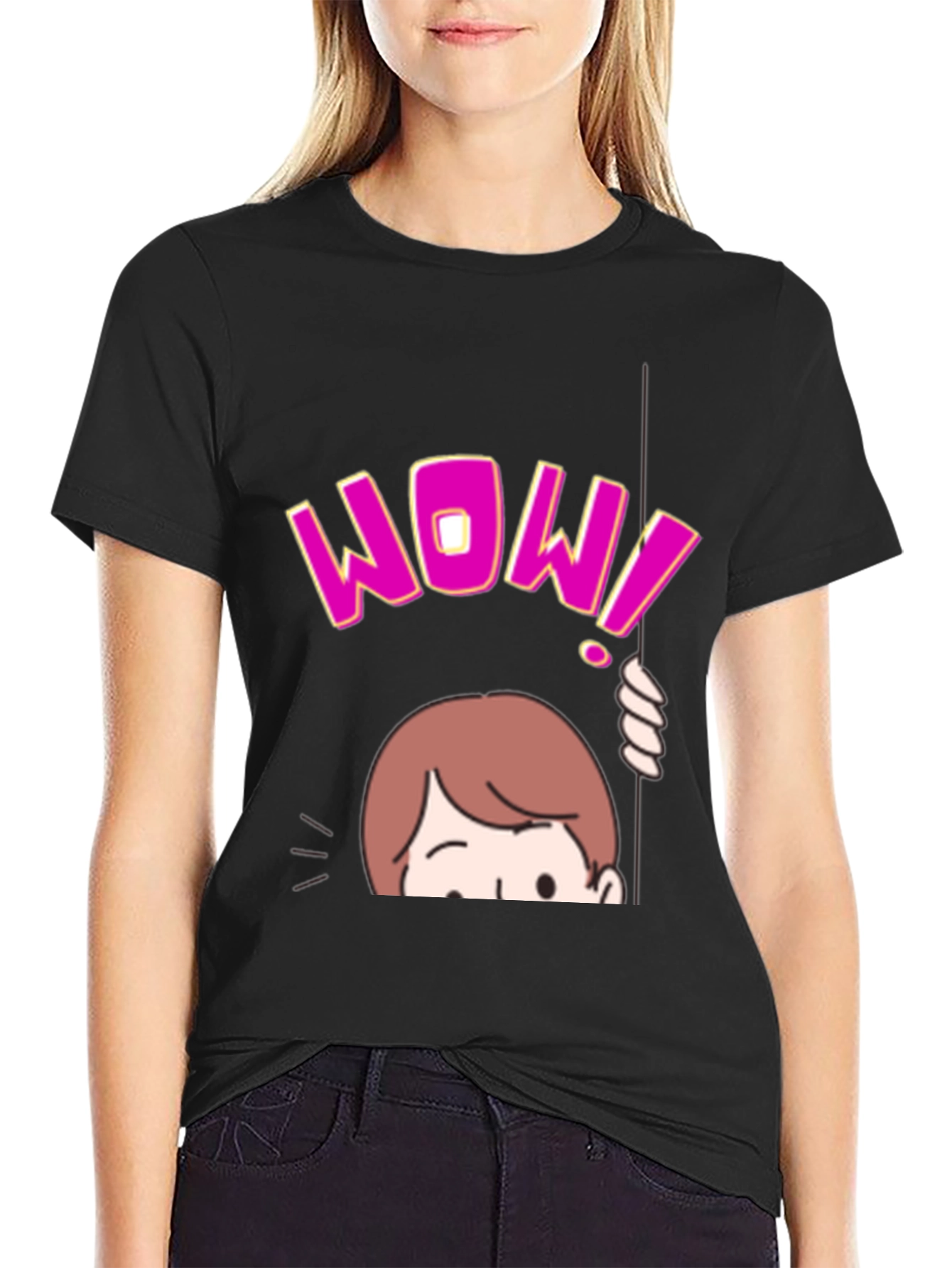 Black WOW! Graphic Print T-Shirt view 2