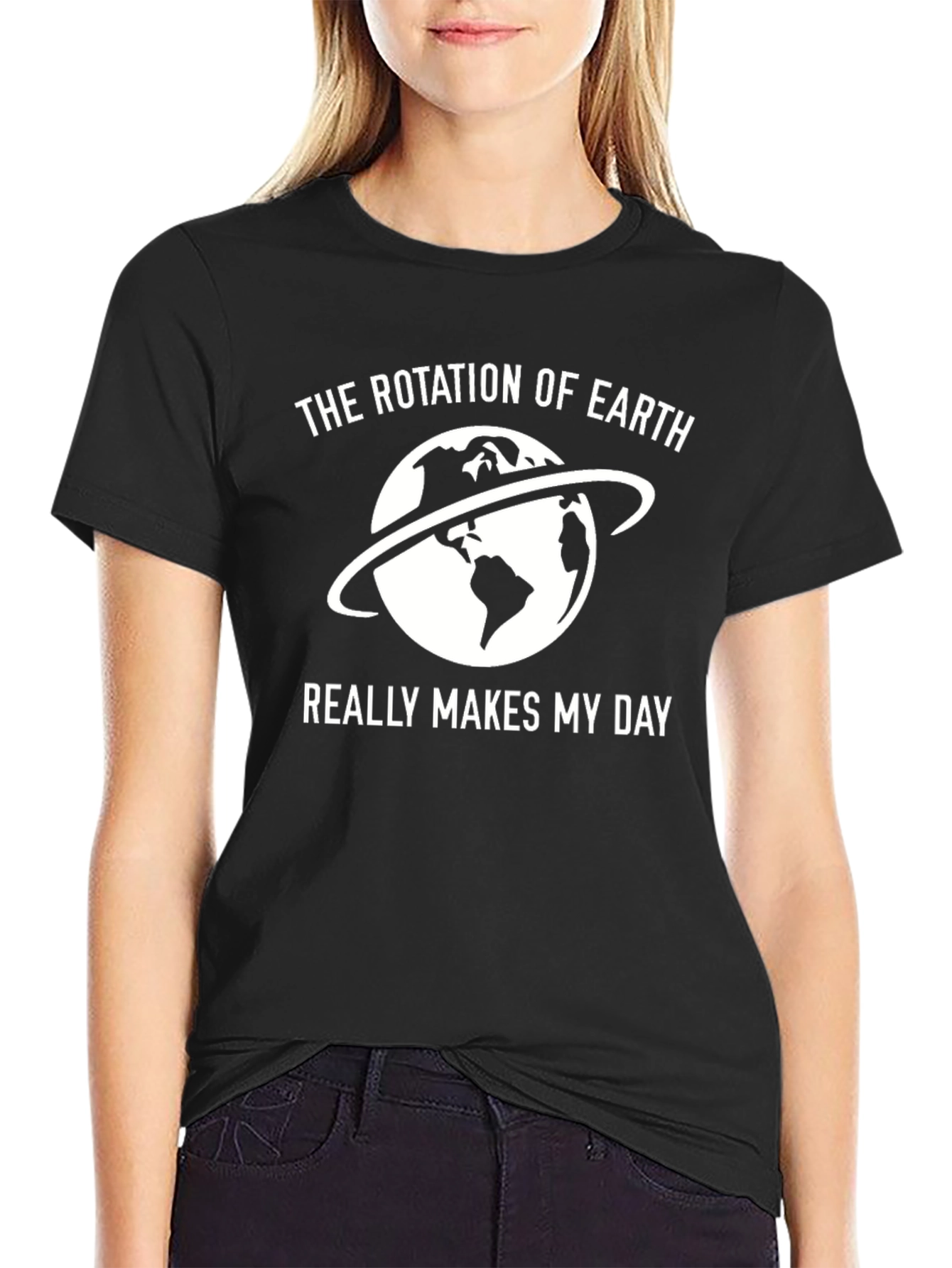 Black Earth Rotation T-Shirt - Makes My Day Black Tee view 2