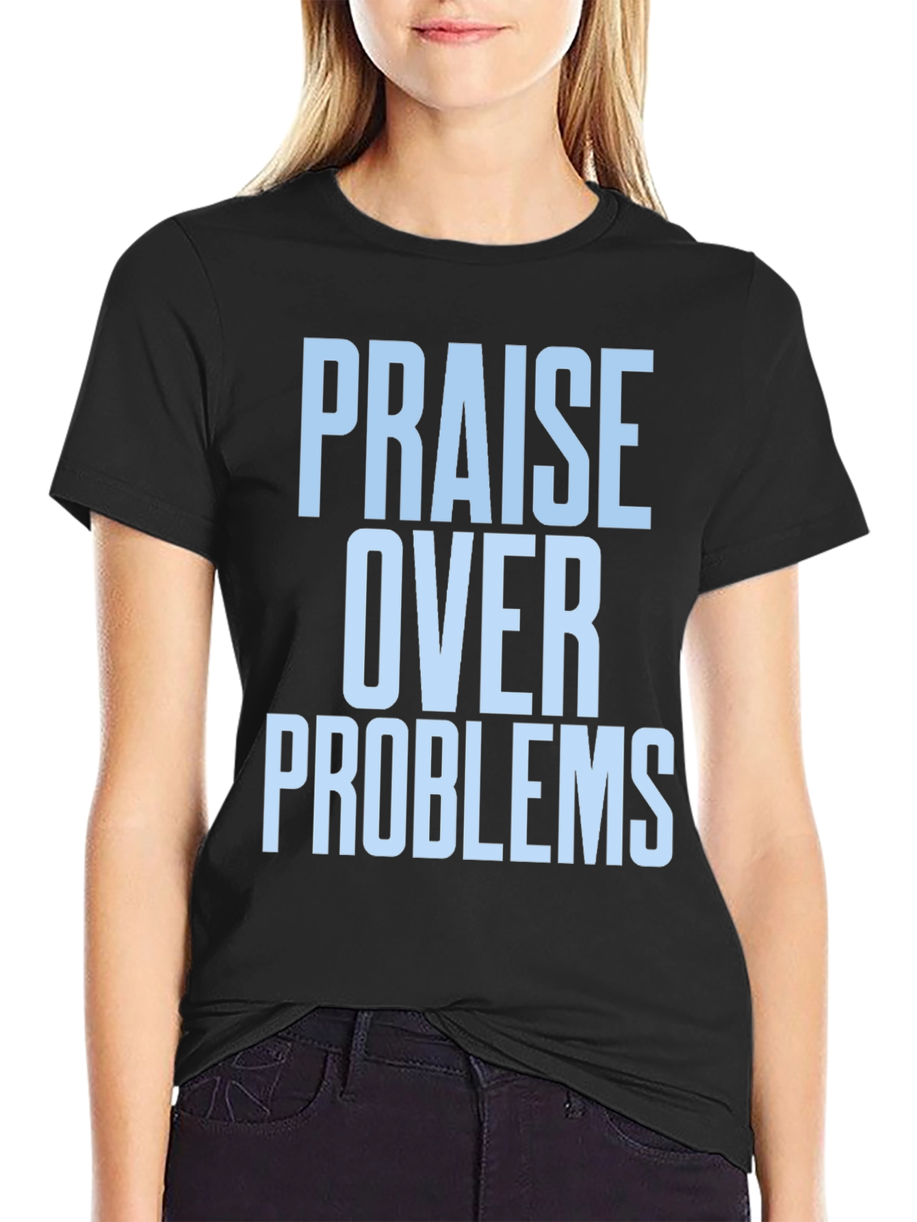 Black Praise Over Problems Graphic Tee - Black view 2