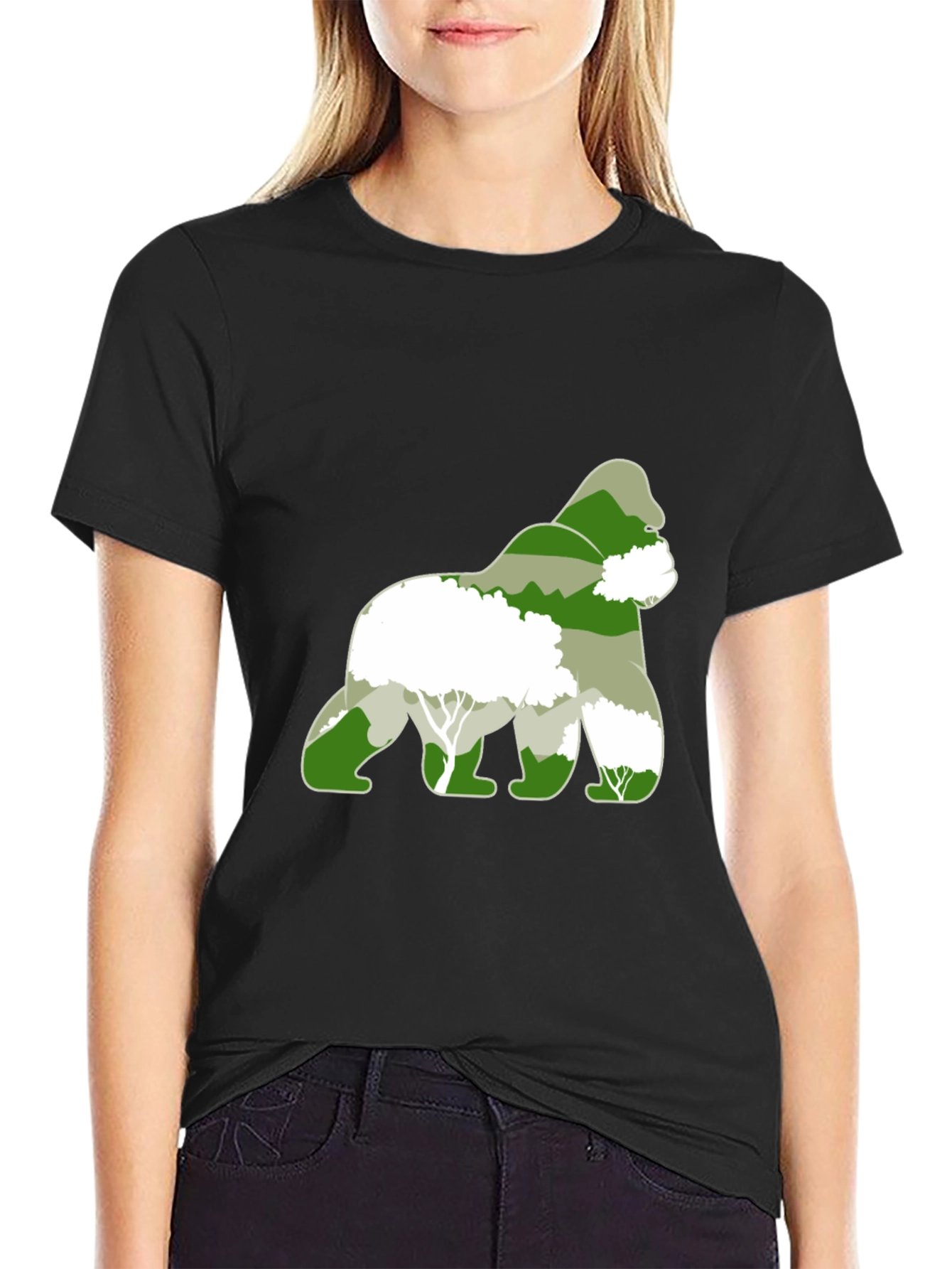 Black Gorilla Forest Graphic T-Shirt - Eco Friendly Design view 2